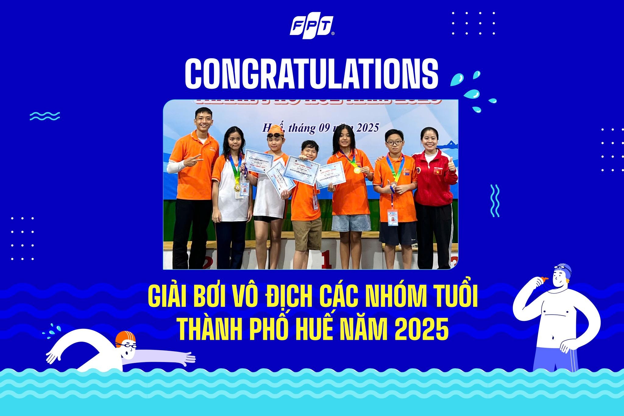 Đội Tuyển Bơi FPT School Huế Giành 3 Huy Chương Tại Giải Bơi Vô Địch Thành Phố Huế 2025 - FPT Education Đội Tuyển Bơi FPT School Huế Giành 3 Huy Chương Tại Giải Bơi Vô Địch Thành Phố Huế 2025
