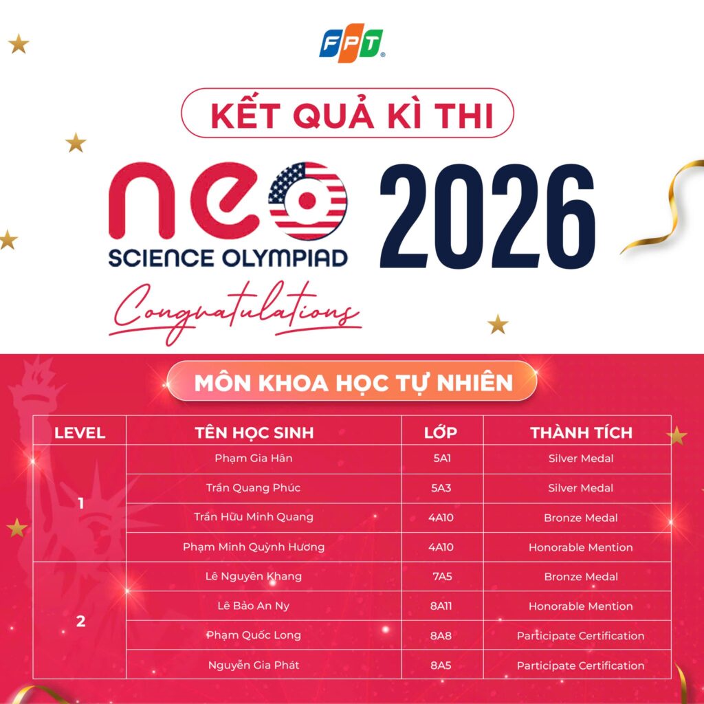 FSchoolers Đà Nẵng tỏa sáng tại NEO Science Olympiad 2026, sẵn sàng bước vào vòng Chung kết trên đất Mỹ - FPT Education FSchoolers Đà Nẵng tỏa sáng tại NEO Science Olympiad 2026, sẵn sàng bước vào vòng Chung kết trên đất Mỹ
