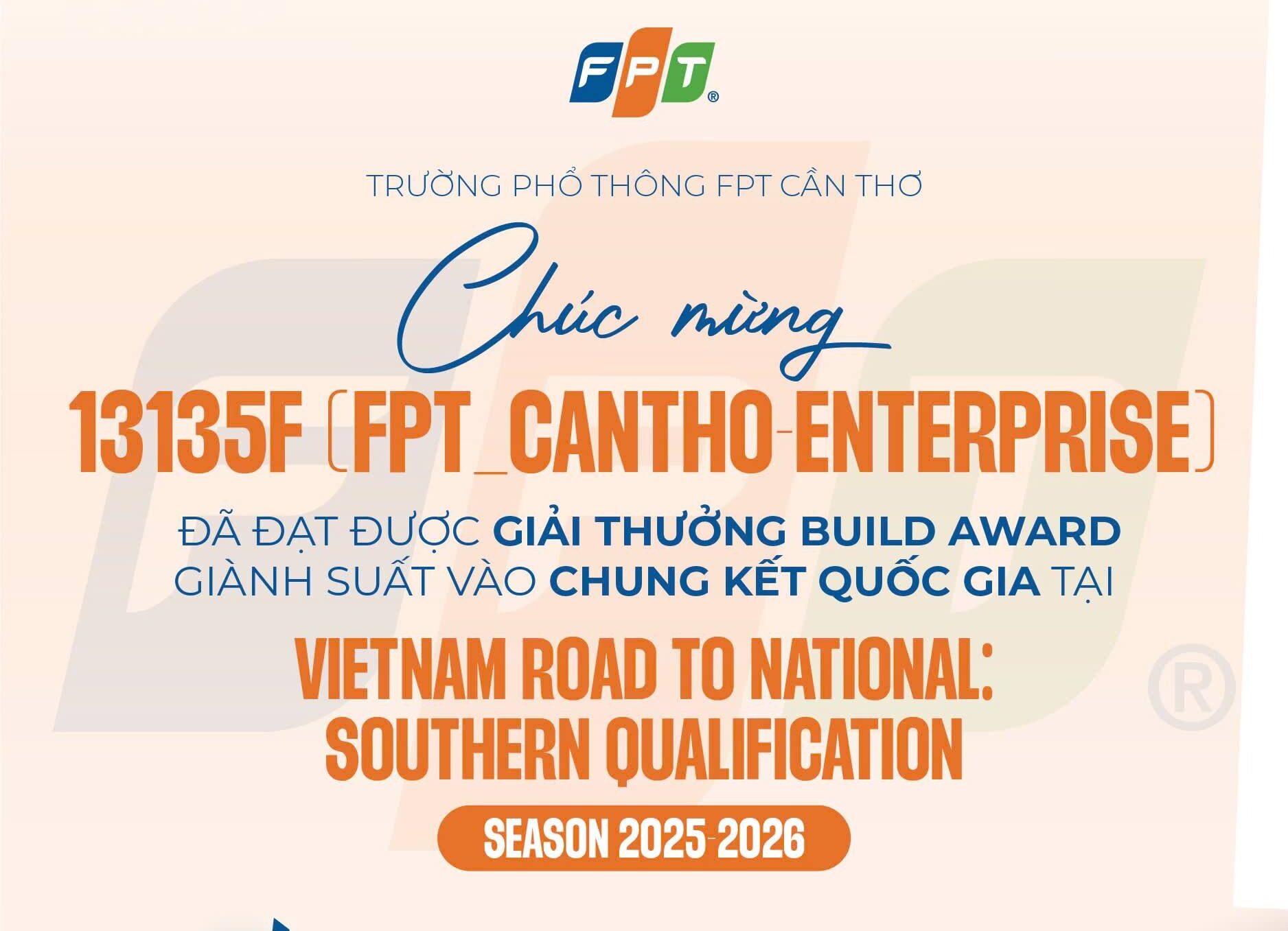 Học sinh trường THPT FPT Cần Thơ đạt giải thưởng Build Award và giành suất vào Chung kết Quốc gia tại VEX V5