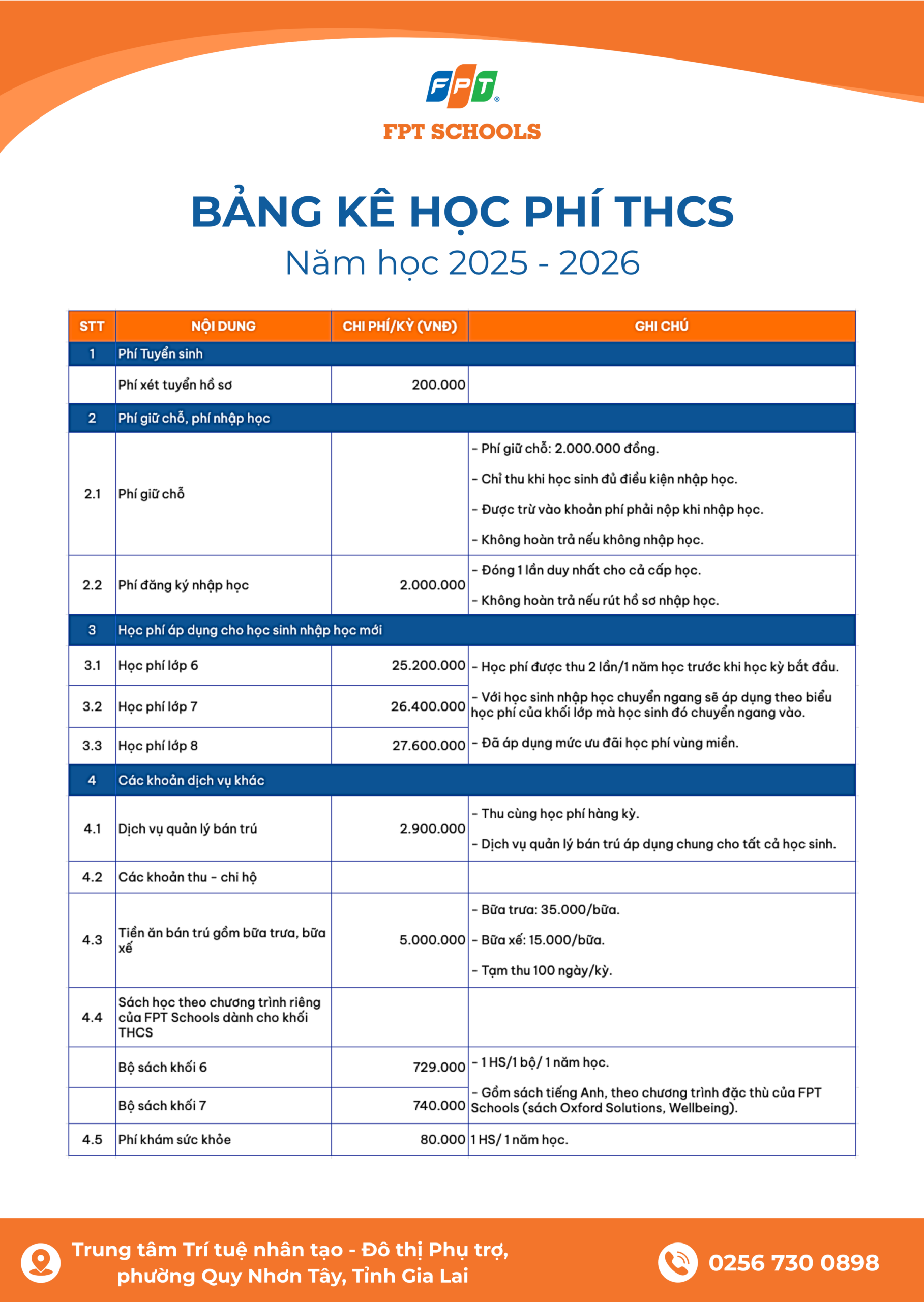 HỌC PHÍ TRƯỜNG TIỂU HỌC, THCS VÀ THPT FPT LONG VÂN (Năm học 2025-2026) | FPT Schools