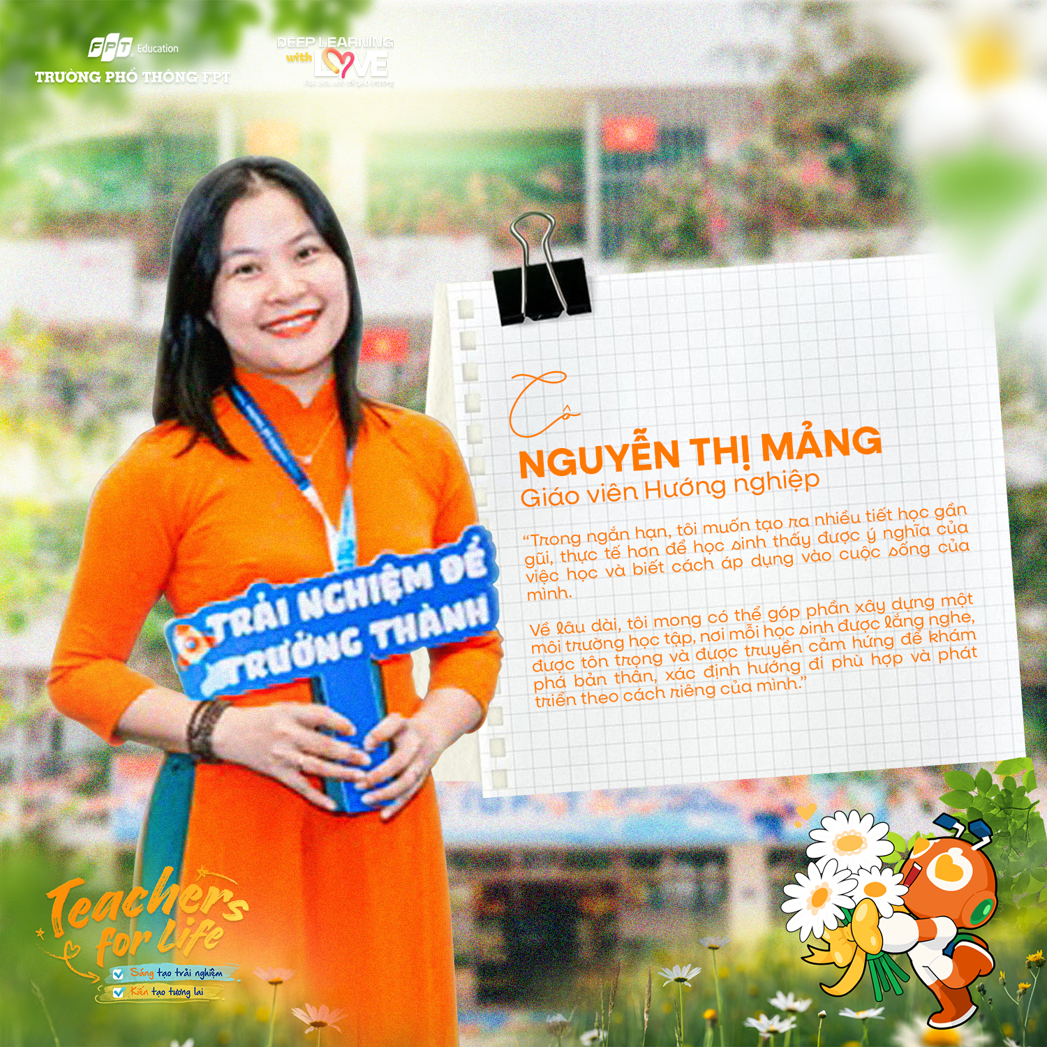 [ ] CÔ NGUYỄN THỊ MẢNG - NGƯỜI ĐỒNG HÀNH LẶNG THẦM TRÊN HÀNH TRÌNH ĐỊNH HƯỚNG TƯƠNG LAI CỦA FSCHOOLERS   | FPT Schools