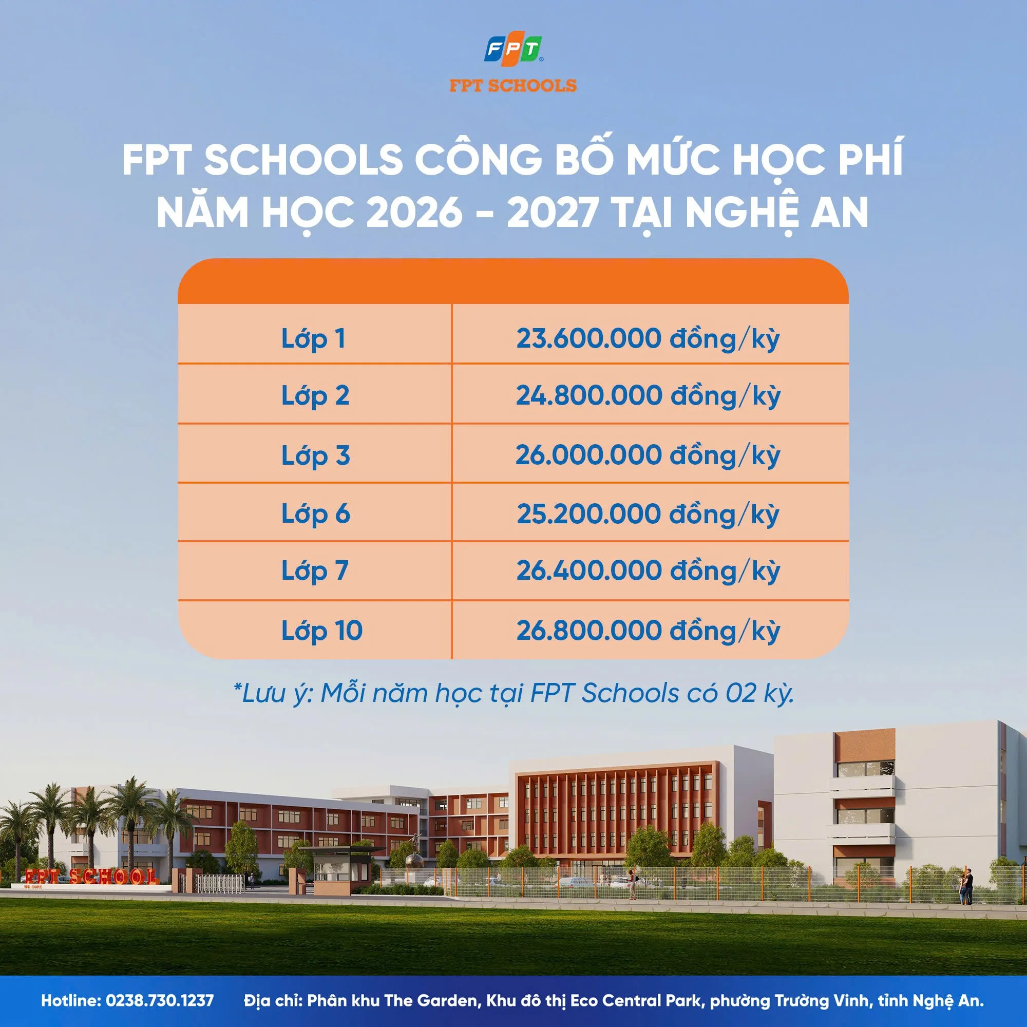 FPT School Vinh công bố mức học phí chính thức năm học 2026 - 2027 | FPT Schools