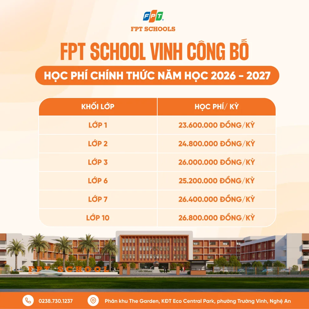 FPT School Vinh công bố mức học phí chính thức năm học 2026 - 2027 | FPT Schools