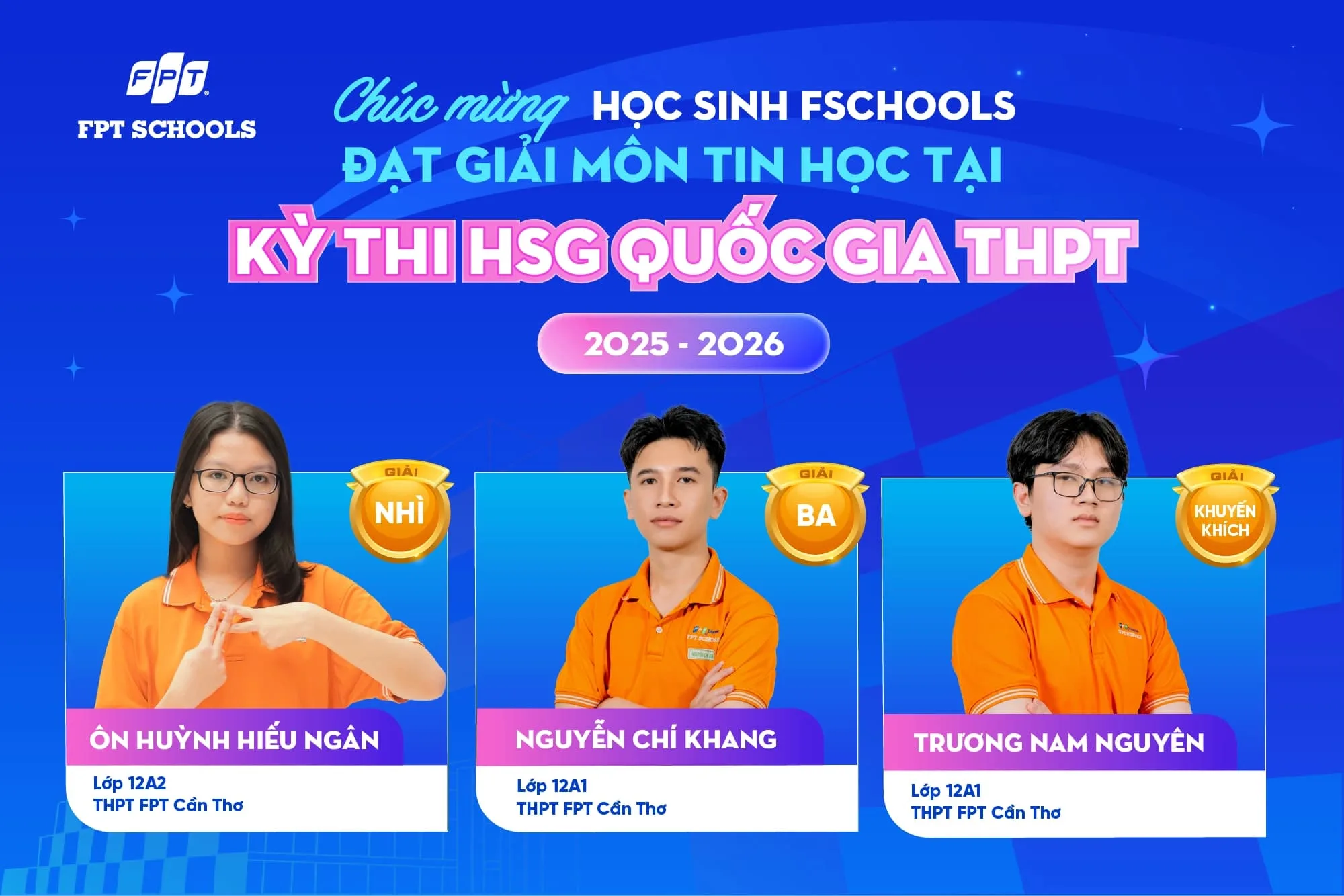 3 học sinh FSchools đạt giải cao tại Kỳ thi chọn học sinh giỏi Quốc gia THPT