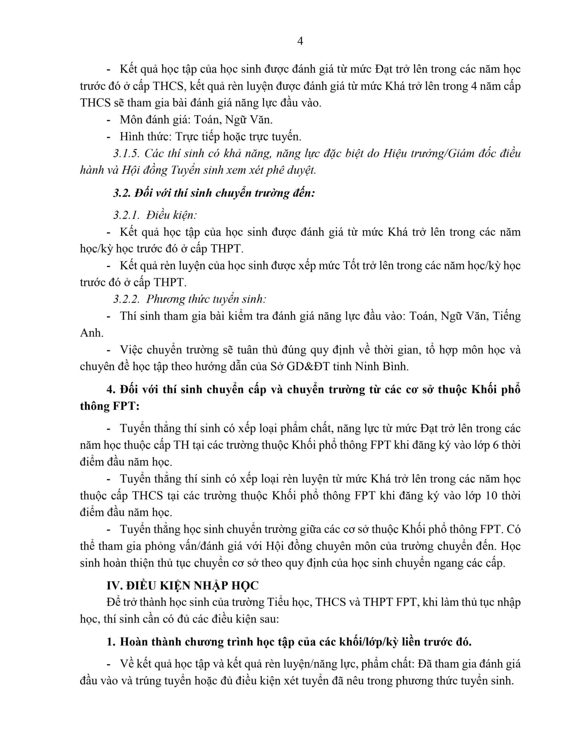 Quy chế tuyển sinh năm học 2026-2027 Trường Tiểu học, THCS và THPT FPT cơ sở Hà Nam | FPT Schools