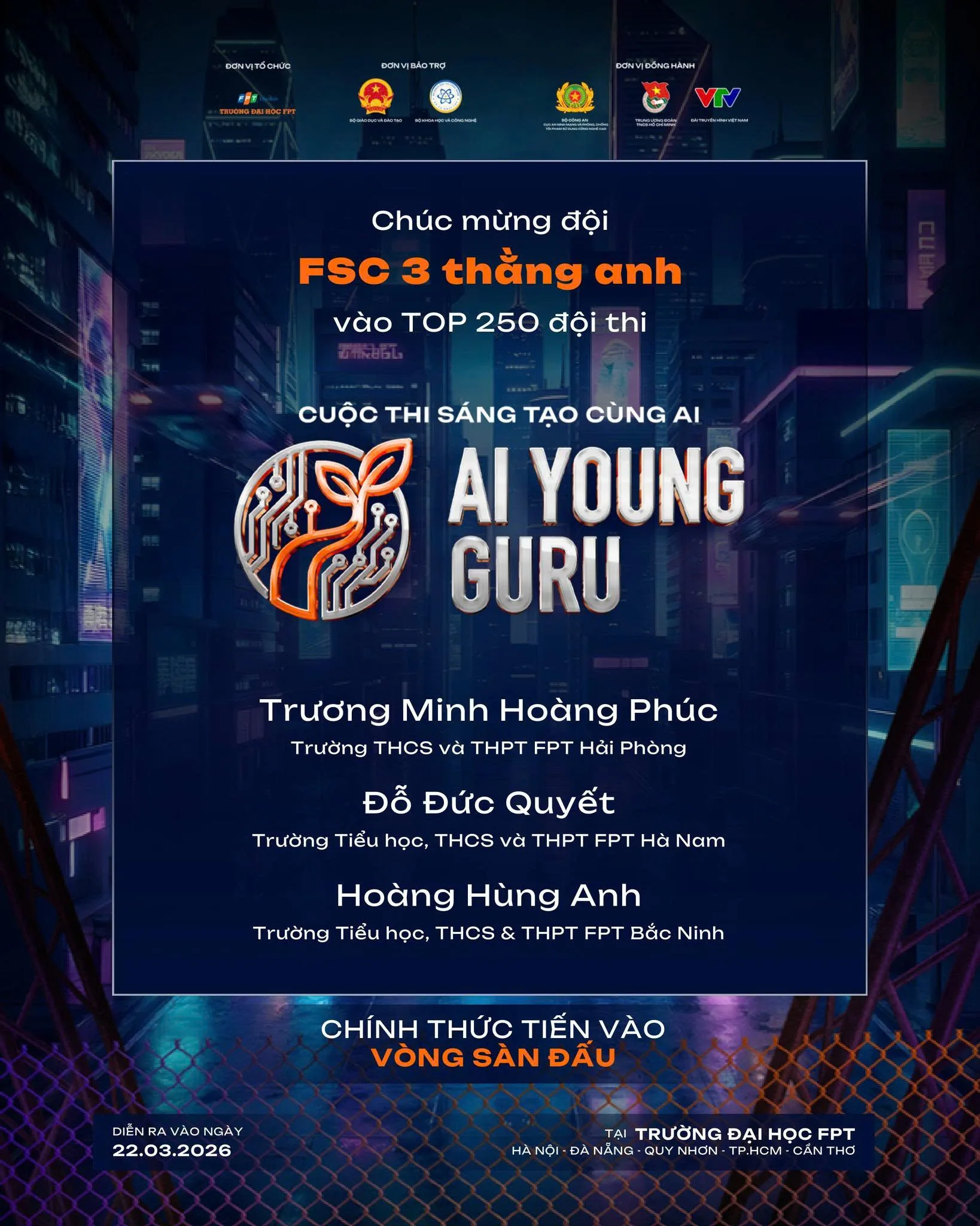 Chúc mừng 4 đội thi FPT School Hải Phòng xuất sắc ghi danh vào vòng 2 - Sàn đấu AI Young Guru | FPT Schools