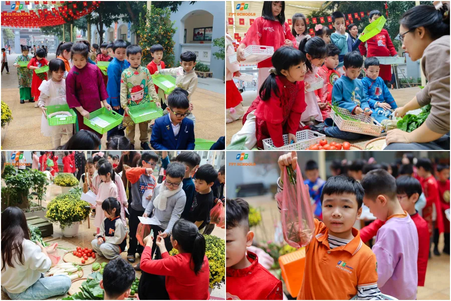 Nhiều bạn nhỏ khối 2 lần đầu trải nghiệm đi chợ quê dịp cận Tết