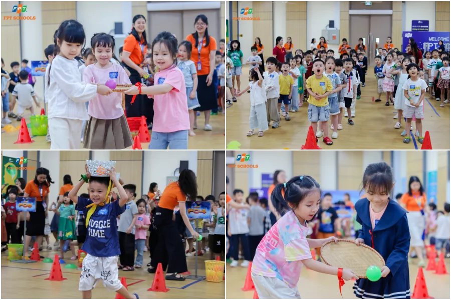 Không khí rộn ràng, tràn ngập tiếng cười trong không gian trải nghiệm teambuilding của khối Tiểu học