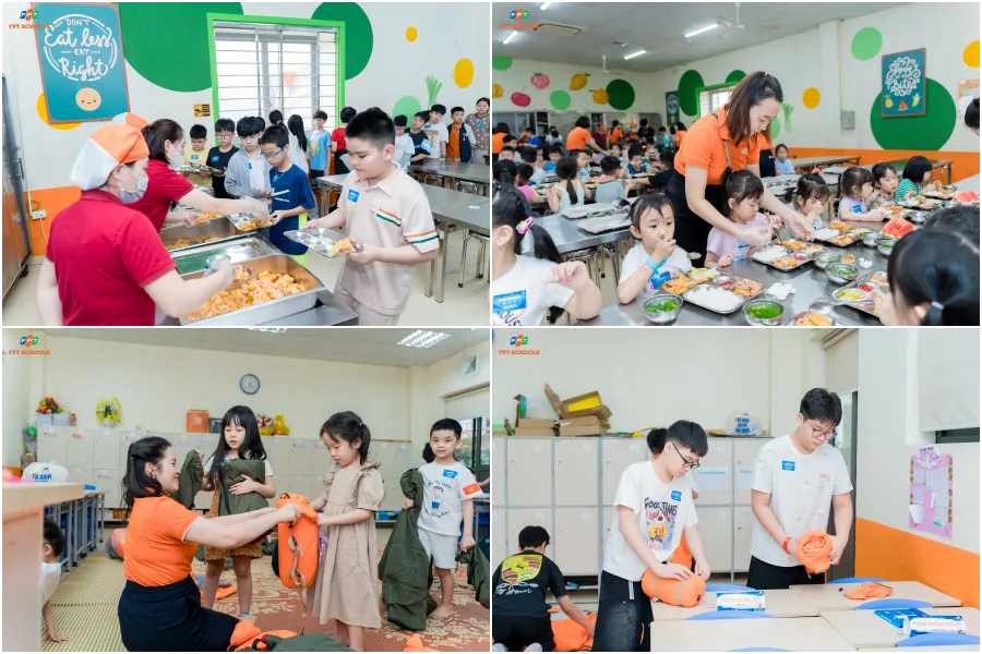 Các con học sinh trải nghiệm nghỉ trưa bán trú tại trường