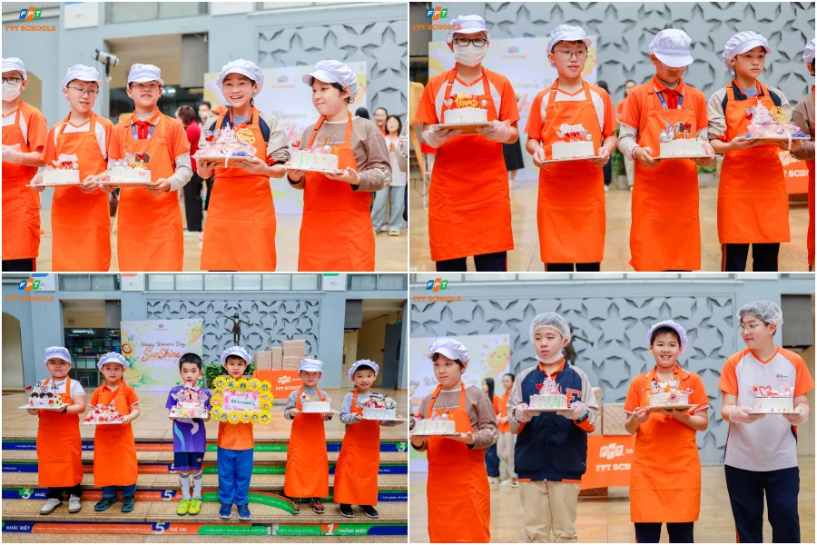 Các lớp trưng bày sản phẩm bánh kem hoàn chỉnh trên sân khấu