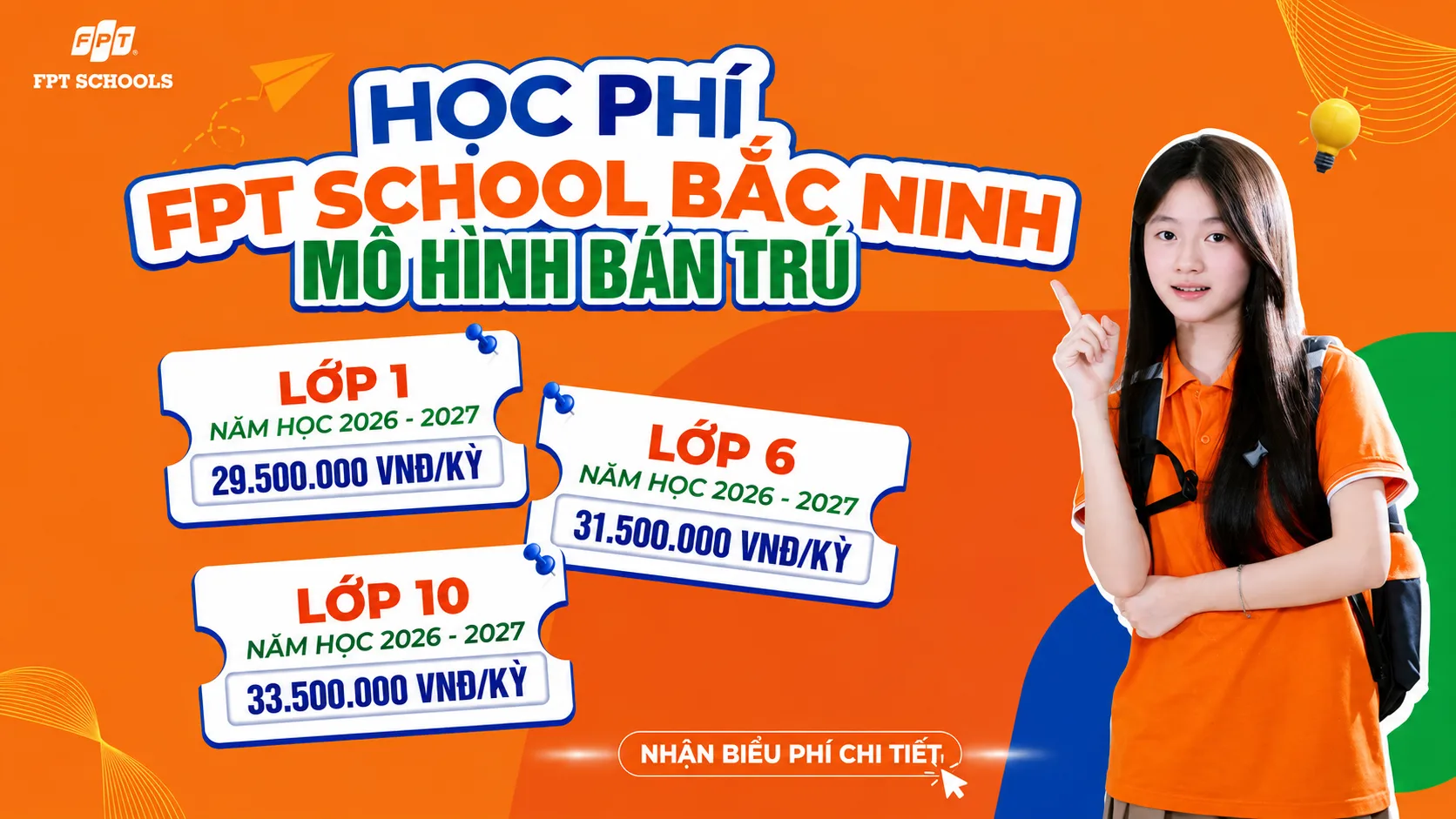 BIỂU PHÍ TRƯỜNG TIỂU HỌC, THCS VÀ THPT FPT BẮC NINH NĂM HỌC 2026 - 2027 | FPT Schools