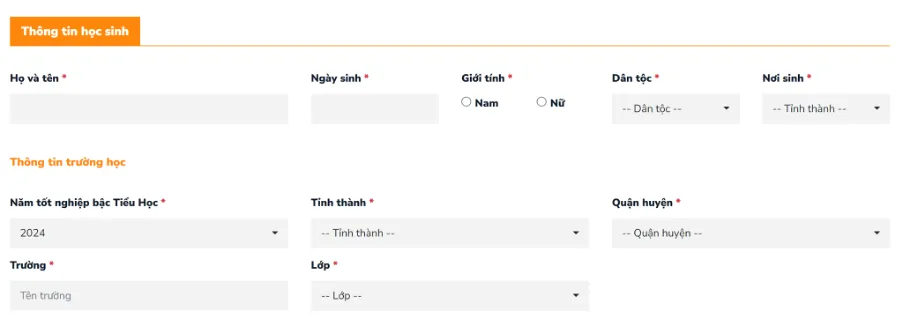 Thông tin trong phiếu đăng ký học bổng FPT School Thanh Hoá cấp THCS