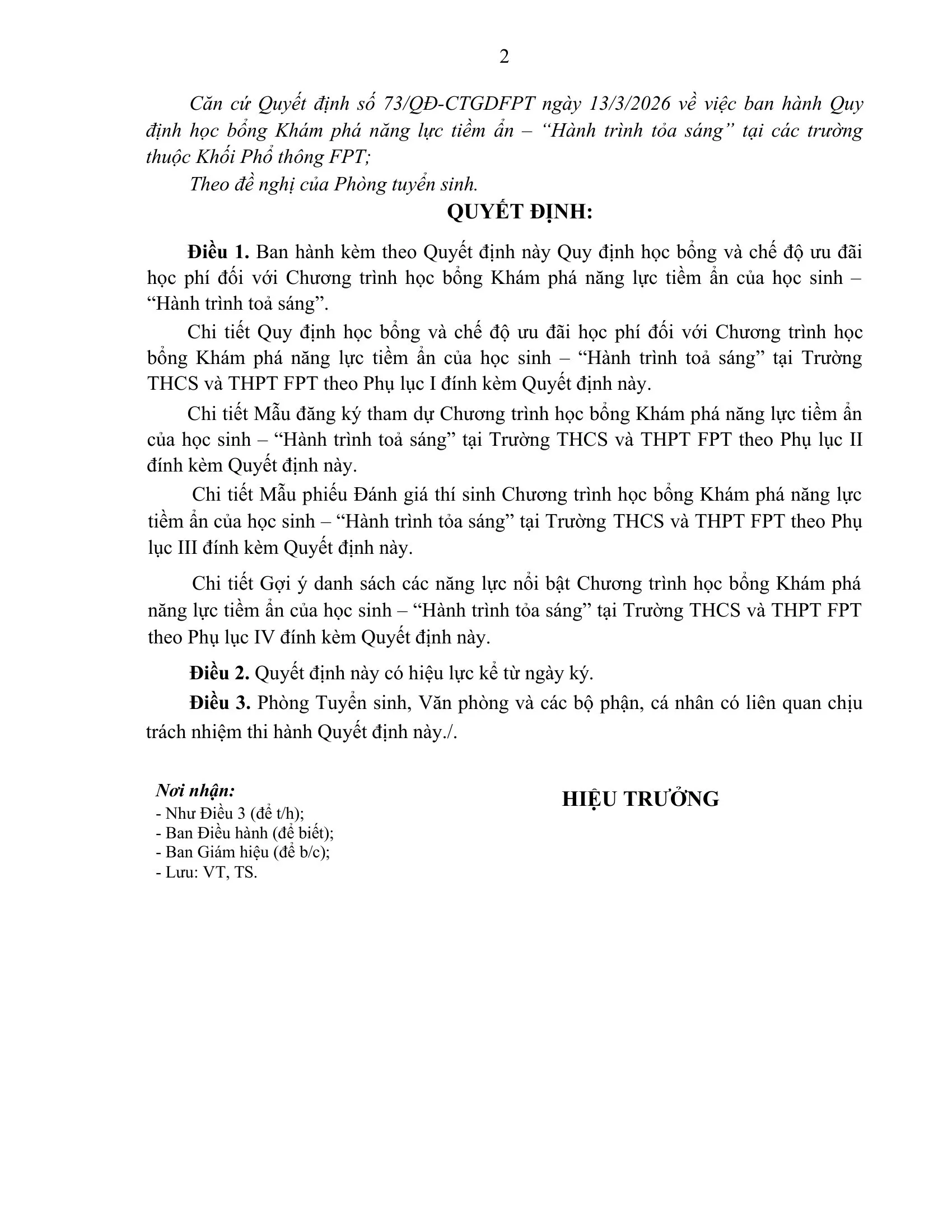 FPT School Hải Phòng công bố Quyết định về việc ban hành Quy định học bổng FSchool – Hành trình tỏa sáng | FPT Schools