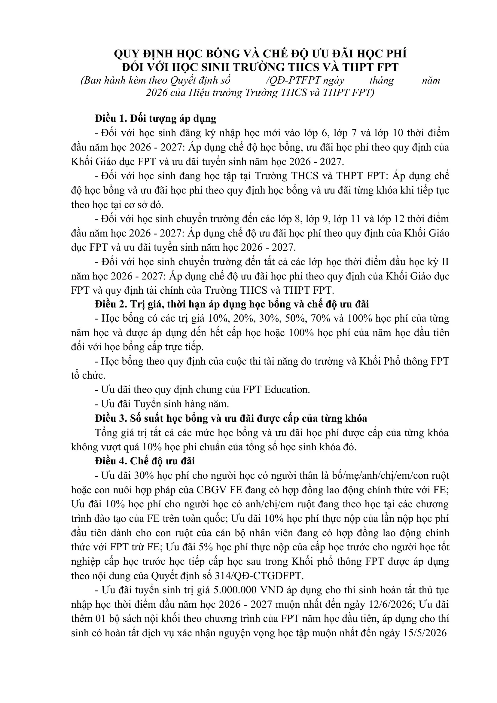 FPT School Hải Phòng công bố Quyết định Về việc ban hành Quy định học bổng và Chế độ ưu đãi học phí | FPT Schools