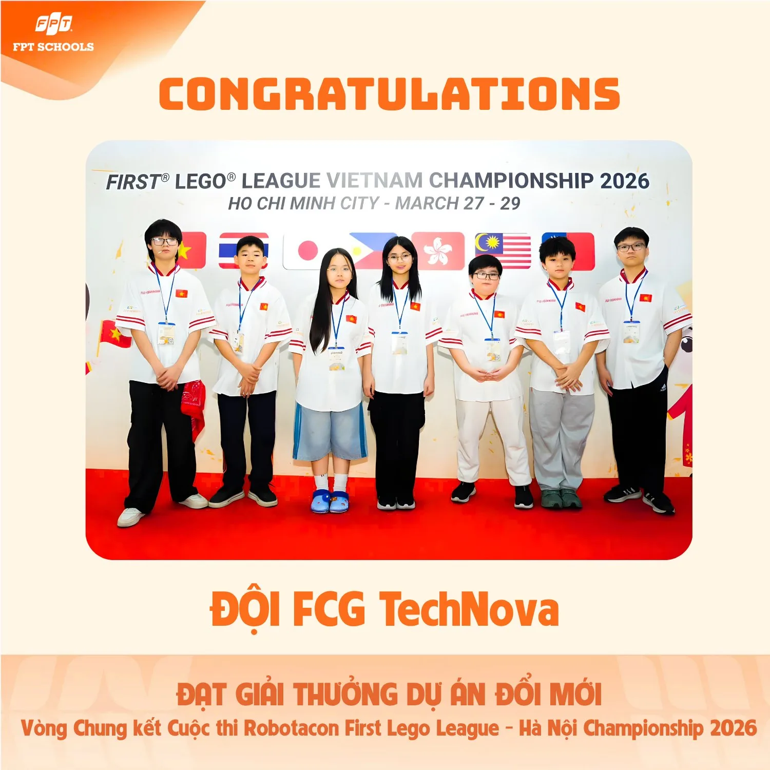 Học sinh FPT School Cầu Giấy đạt thành tích ấn tượng tại Chung kết toàn quốc Robotacon FIRST LEGO League - Championship 2026 | FPT Schools