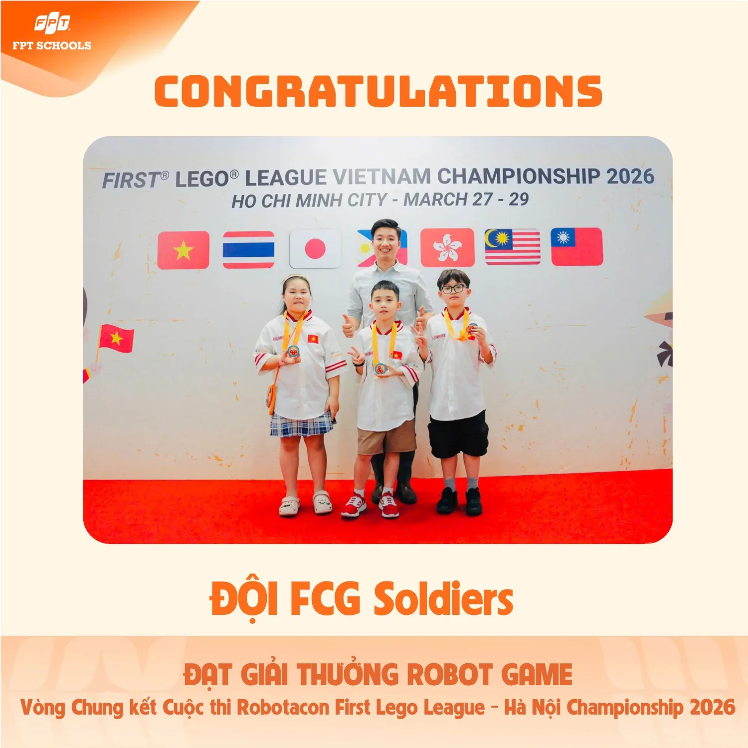 Học sinh FPT School Cầu Giấy đạt thành tích ấn tượng tại Chung kết toàn quốc Robotacon FIRST LEGO League - Championship 2026 | FPT Schools