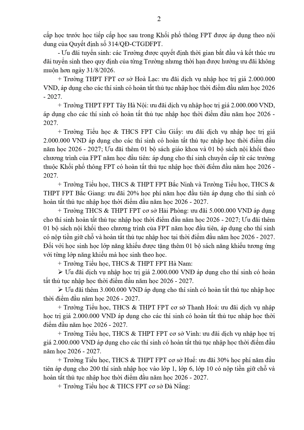 quy định học bổng và chế độ ưu đãi đối với học sinh thuộc Khối Phổ thông FPT năm học 2026-2027 | FPT Schools