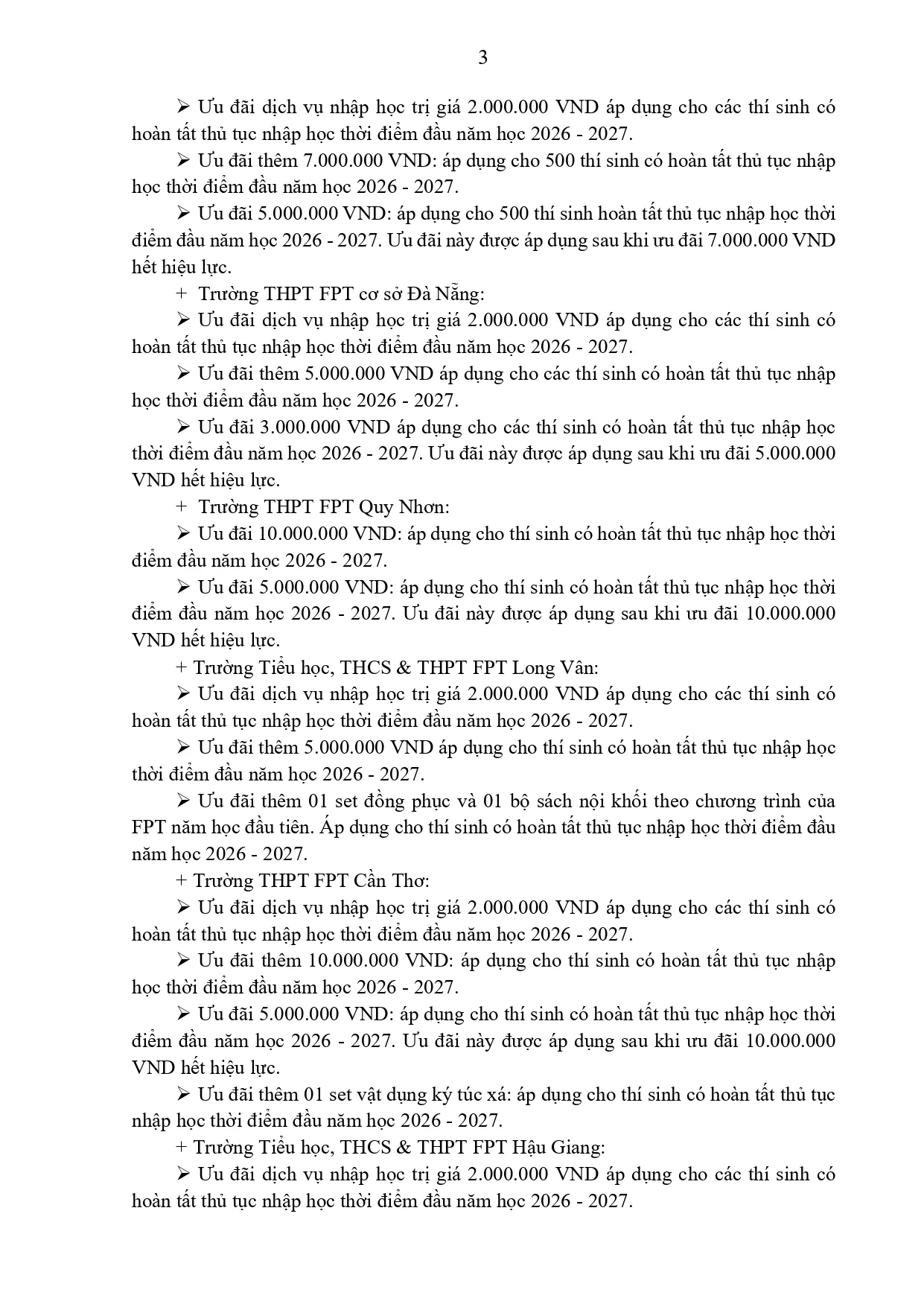 quy định học bổng và chế độ ưu đãi đối với học sinh thuộc Khối Phổ thông FPT năm học 2026-2027 | FPT Schools