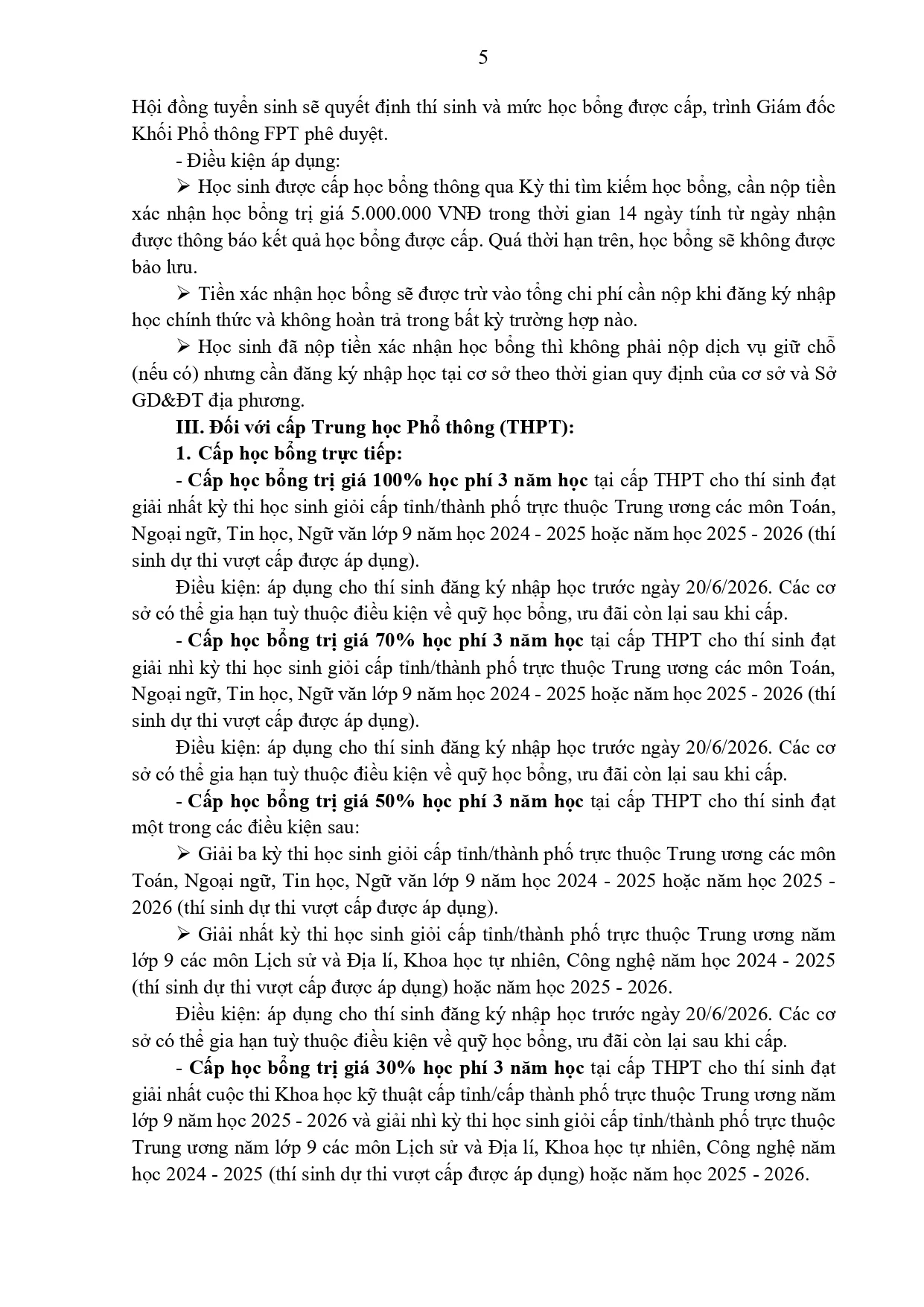 quy định học bổng và chế độ ưu đãi đối với học sinh thuộc Khối Phổ thông FPT năm học 2026-2027 | FPT Schools
