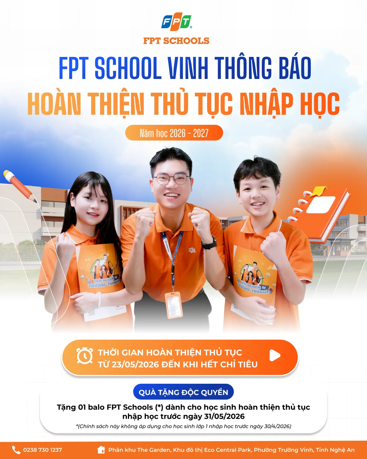 FPT SCHOOL VINH THÔNG BÁO HOÀN THIỆN THỦ TỤC NHẬP HỌC NĂM HỌC 2026 – 2027 | FPT Schools