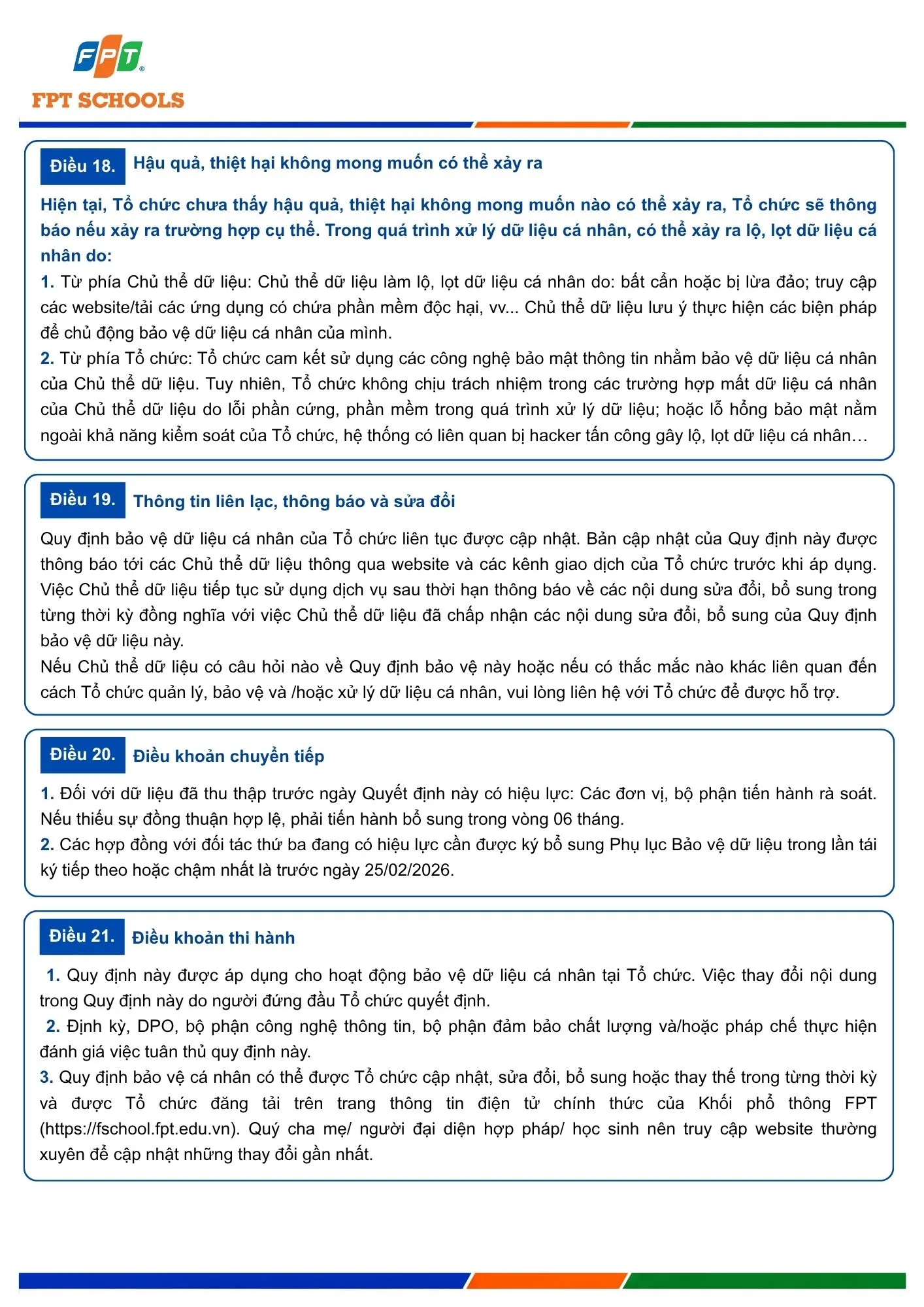 Quy định bảo vệ dữ liệu cá nhân | FPT Schools