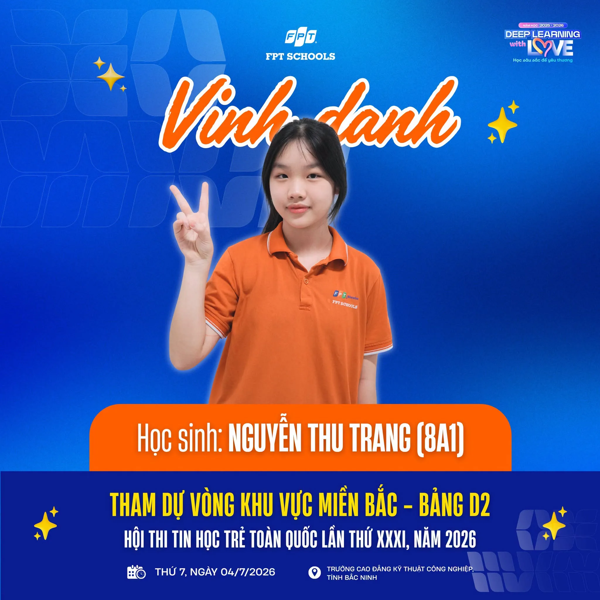Vinh danh học sinh FPT School Hà Nam tham dự vòng Khu vực miền Bắc Hội thi Tin học trẻ toàn quốc lần thứ XXXI năm 2026 - FPT Education Vinh danh học sinh FPT School Hà Nam tham dự vòng Khu vực miền Bắc Hội thi Tin học trẻ toàn quốc lần thứ XXXI năm 2026 | FPT Schools