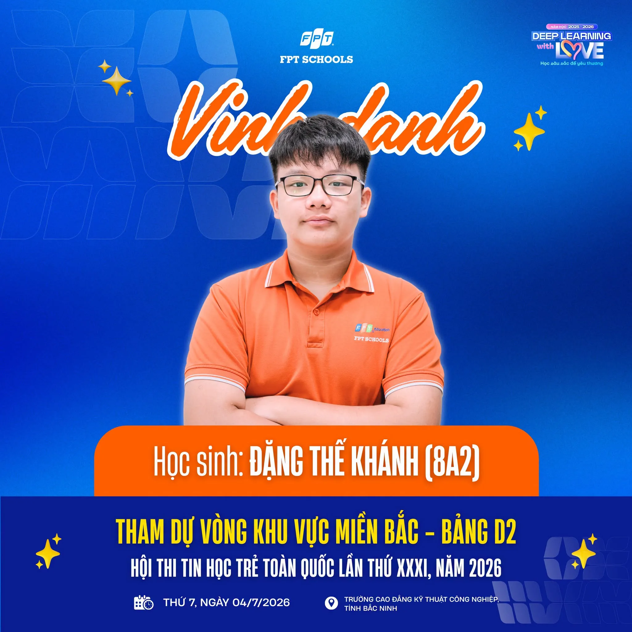 Vinh danh học sinh FPT School Hà Nam tham dự vòng Khu vực miền Bắc Hội thi Tin học trẻ toàn quốc lần thứ XXXI năm 2026 - FPT Education Vinh danh học sinh FPT School Hà Nam tham dự vòng Khu vực miền Bắc Hội thi Tin học trẻ toàn quốc lần thứ XXXI năm 2026 | FPT Schools
