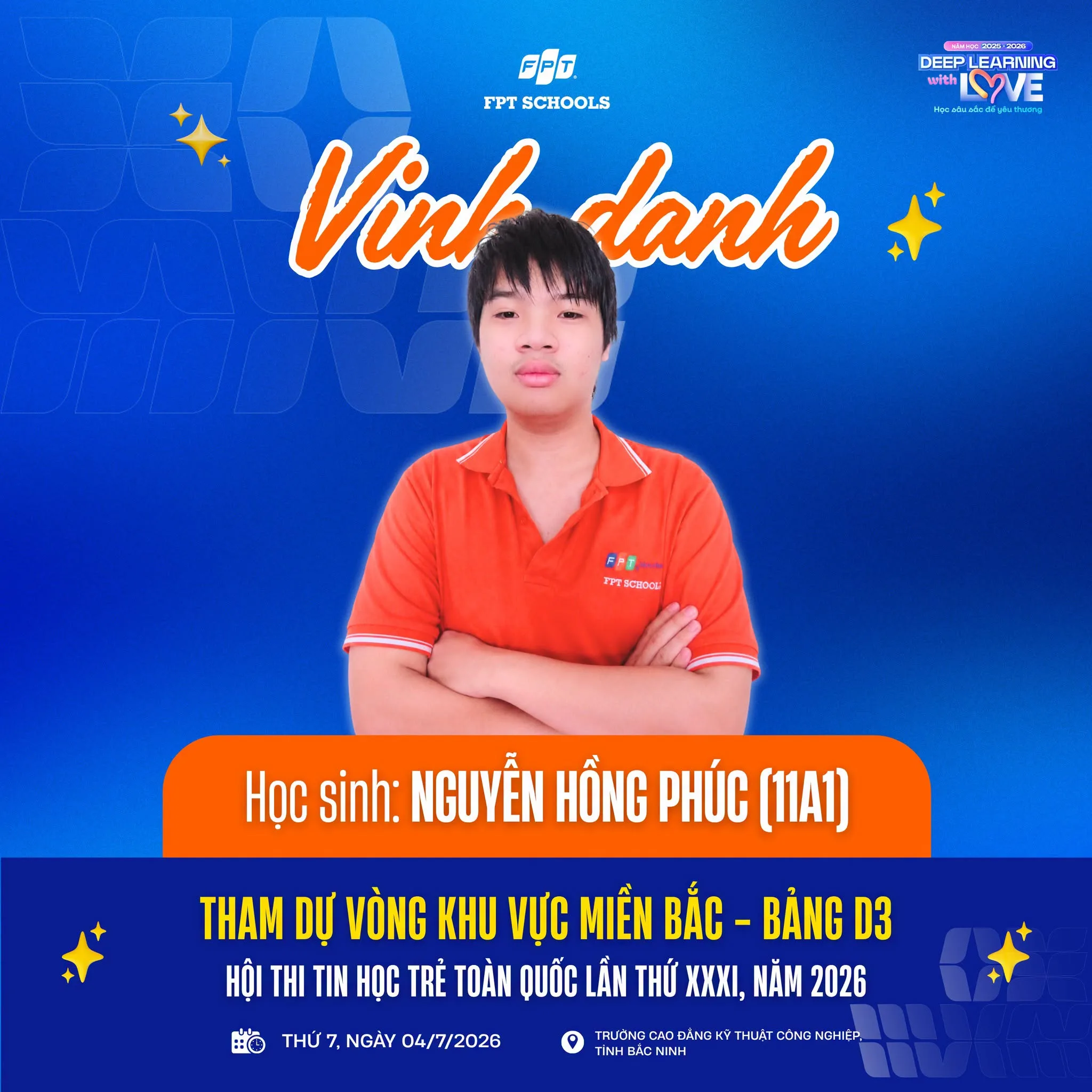 Vinh danh học sinh FPT School Hà Nam tham dự vòng Khu vực miền Bắc Hội thi Tin học trẻ toàn quốc lần thứ XXXI năm 2026 - FPT Education Vinh danh học sinh FPT School Hà Nam tham dự vòng Khu vực miền Bắc Hội thi Tin học trẻ toàn quốc lần thứ XXXI năm 2026 | FPT Schools