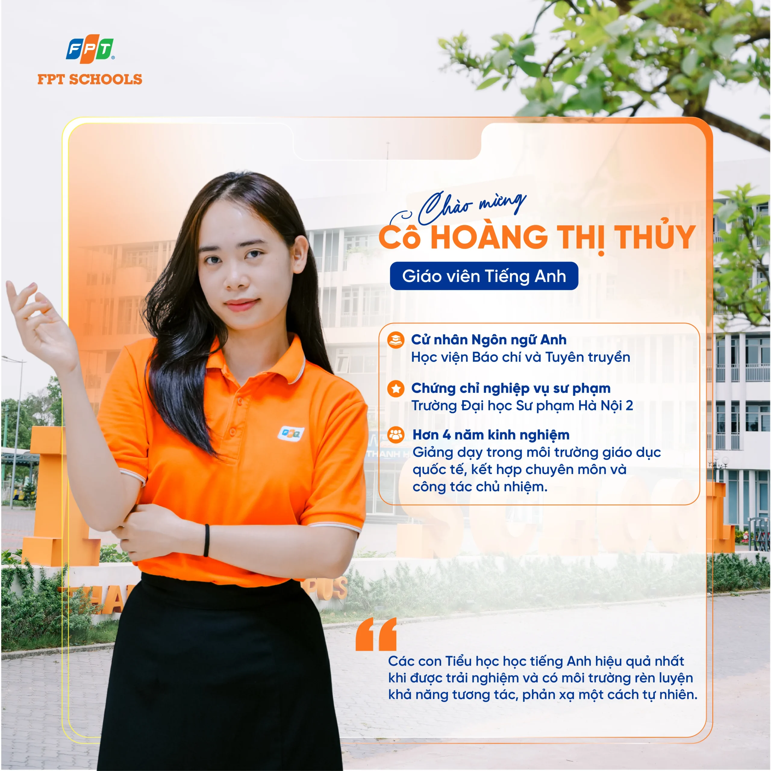 Cô Hoàng Thị Thuỷ- Giáo viên tiếng Anh Tiểu học FPT School Thanh Hoá