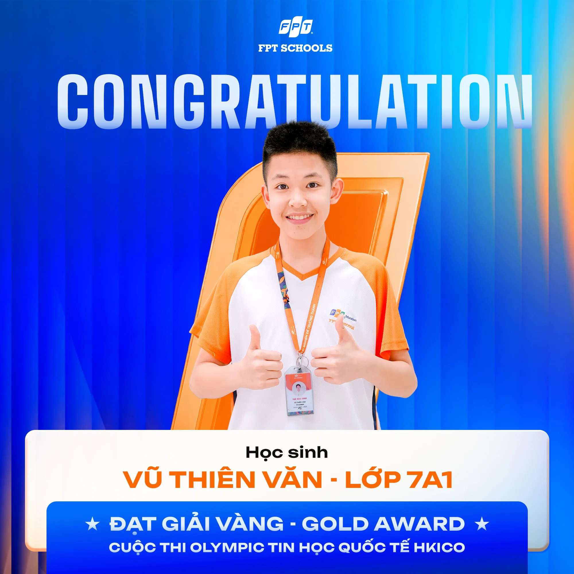 Học sinh FPT School Thanh Hóa giành 4 giải Vàng tại Olympic Tin học quốc tế HKICO - FPT Education Học sinh Vũ Thiên Văn Fschool Thanh Hoá đạt giải vàng quốc tế tại kỳ Olympic Tin học quốc tế HKICO