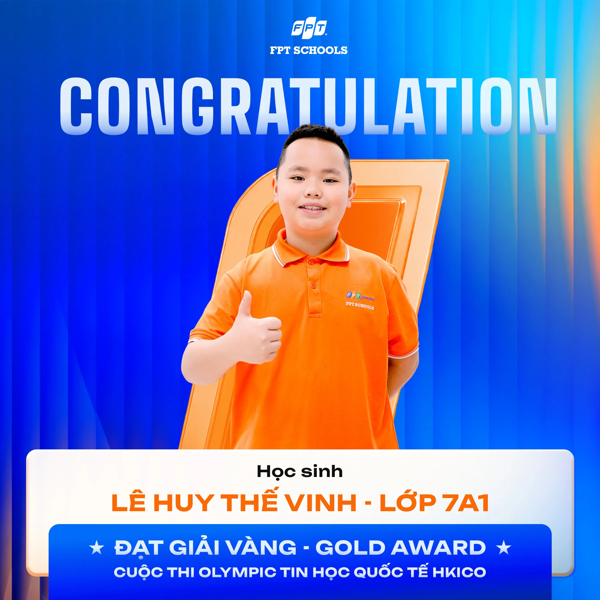 Học sinh FPT School Thanh Hóa giành 4 giải Vàng tại Olympic Tin học quốc tế HKICO - FPT Education Học sinh Lê Huy Thế Vinh Fschool Thanh Hoá đạt giải vàng quốc tế tại kỳ Olympic Tin học quốc tế HKICO