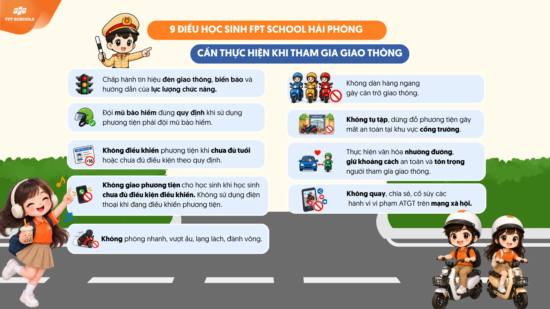 9 quy tắc an toàn giao thông dành cho học sinh FPT School Hải Phòng