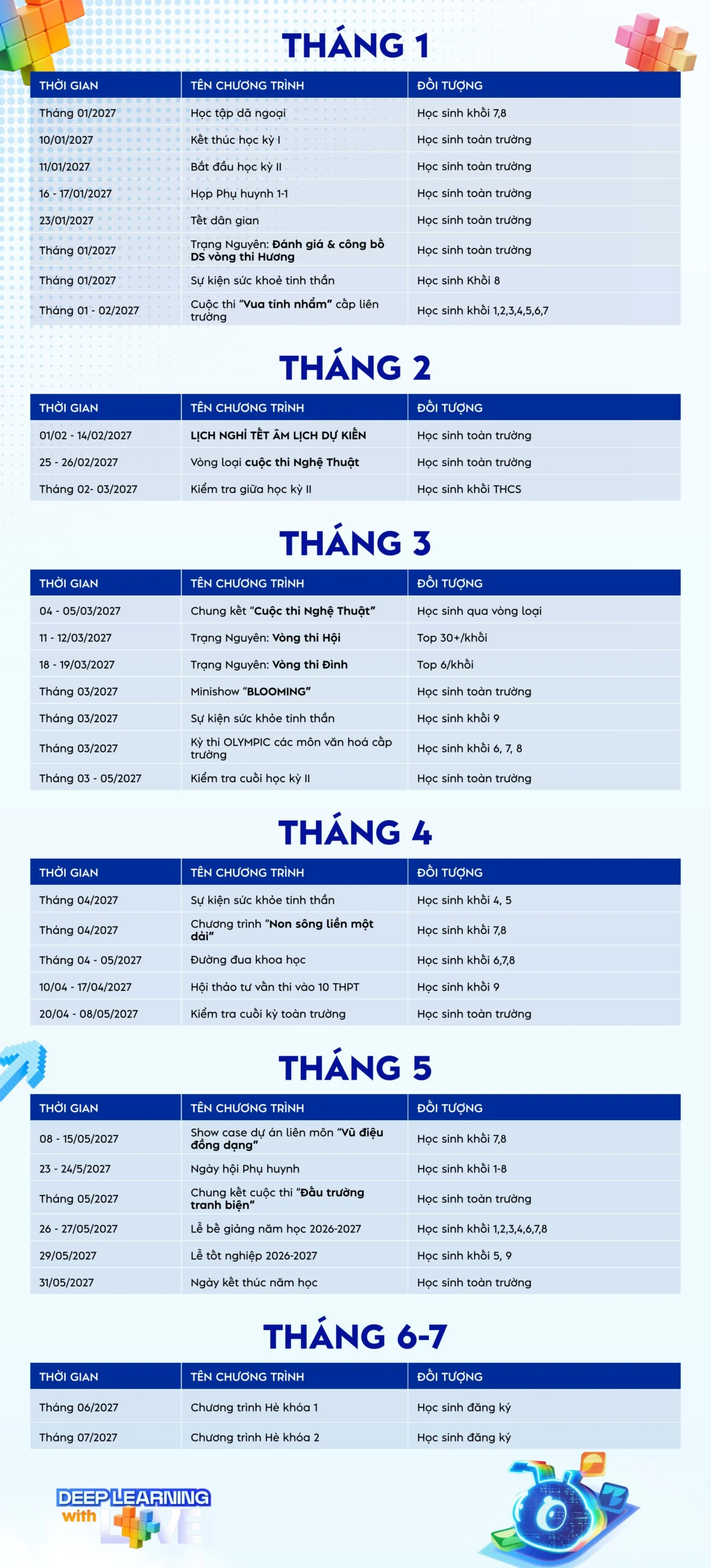 Lịch hoạt động năm học 2026-2027 | FPT Schools