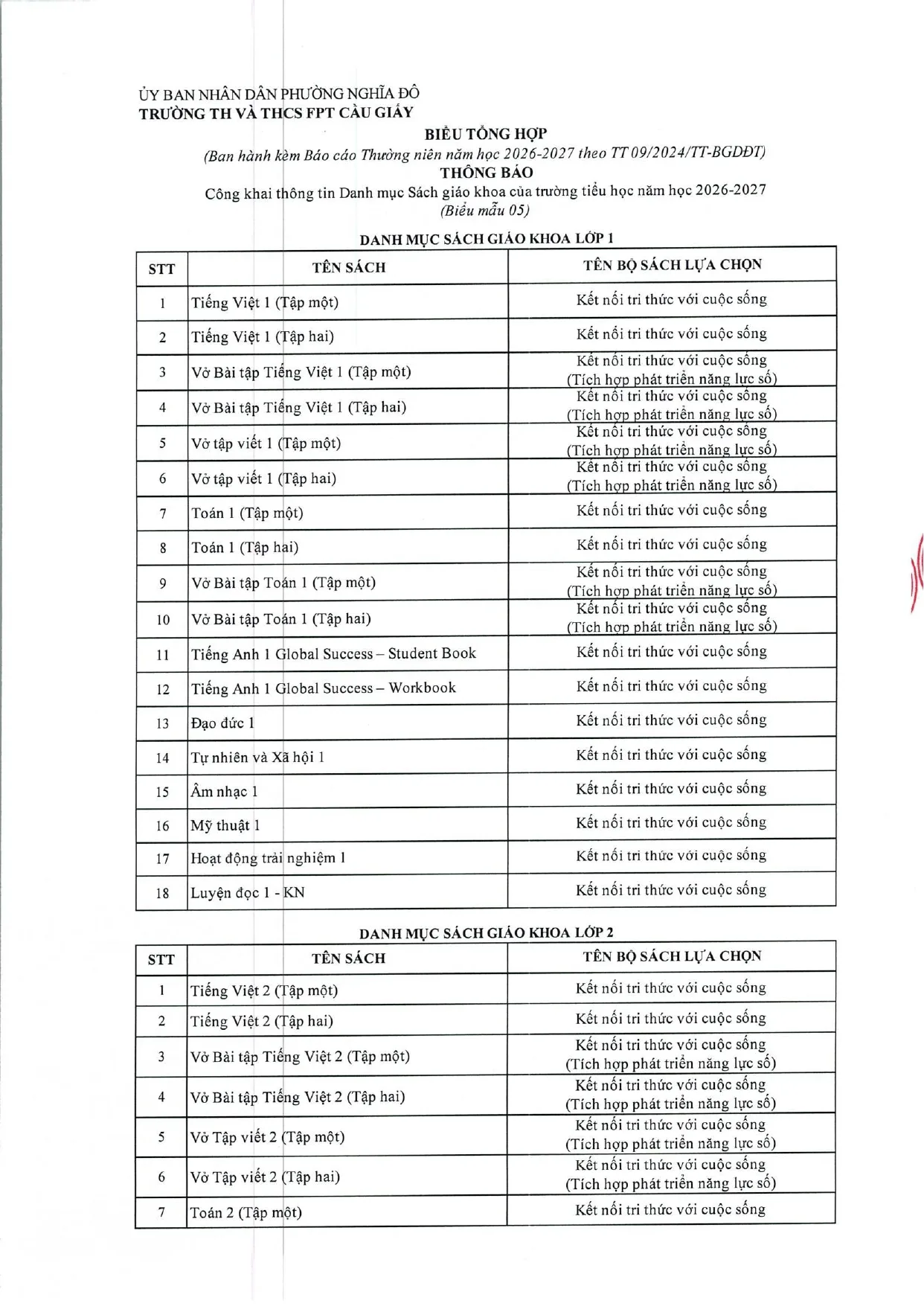 Công khai dân chủ năm học 2026 - 2027 - FPT School Cầu Giấy | FPT Schools