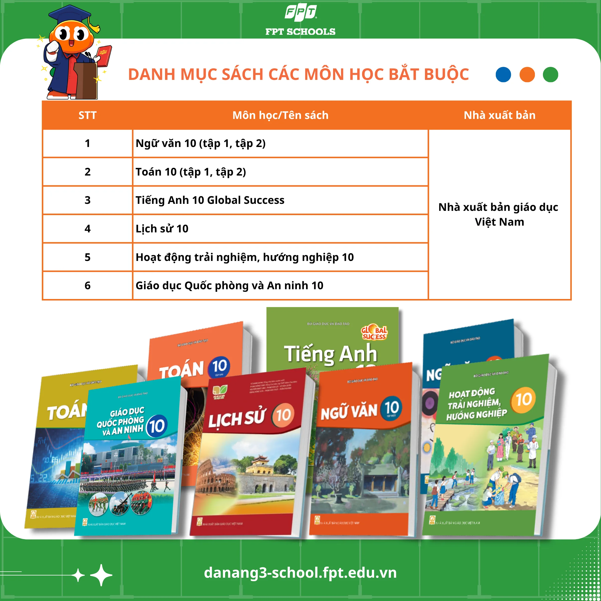 DANH MỤC SÁCH GIÁO KHOA LỚP 10 SỬ DỤNG TẠI TRƯỜNG THPT FPT ĐÀ NẴNG NĂM HỌC 2026 – 2027 | FPT Schools