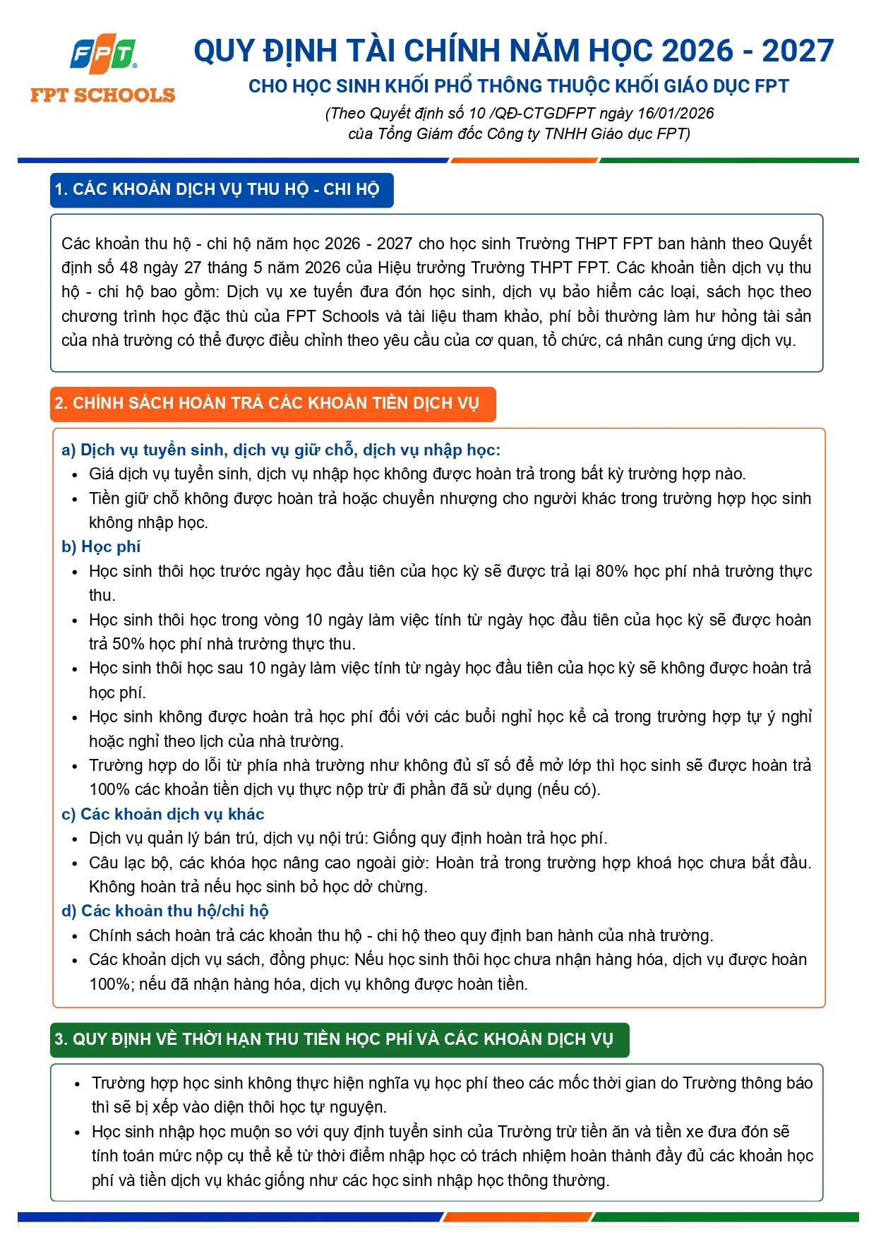 Học phí Trường THPT FPT | FPT Schools