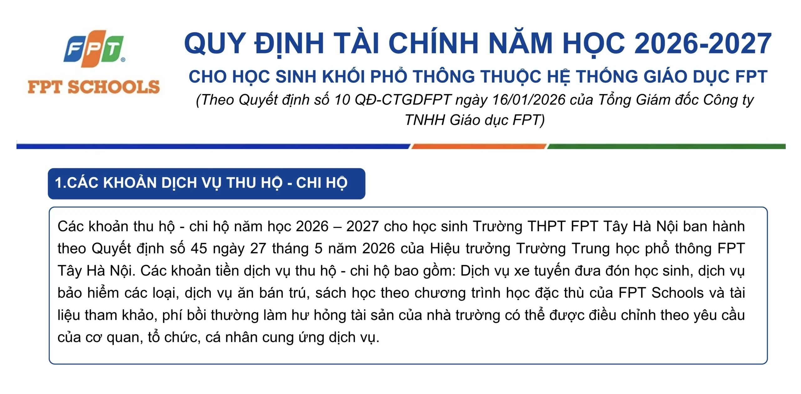 FPT School Tây Hà Nội công bố mức học phí chính thức năm học 2026 – 2027 | FPT Schools