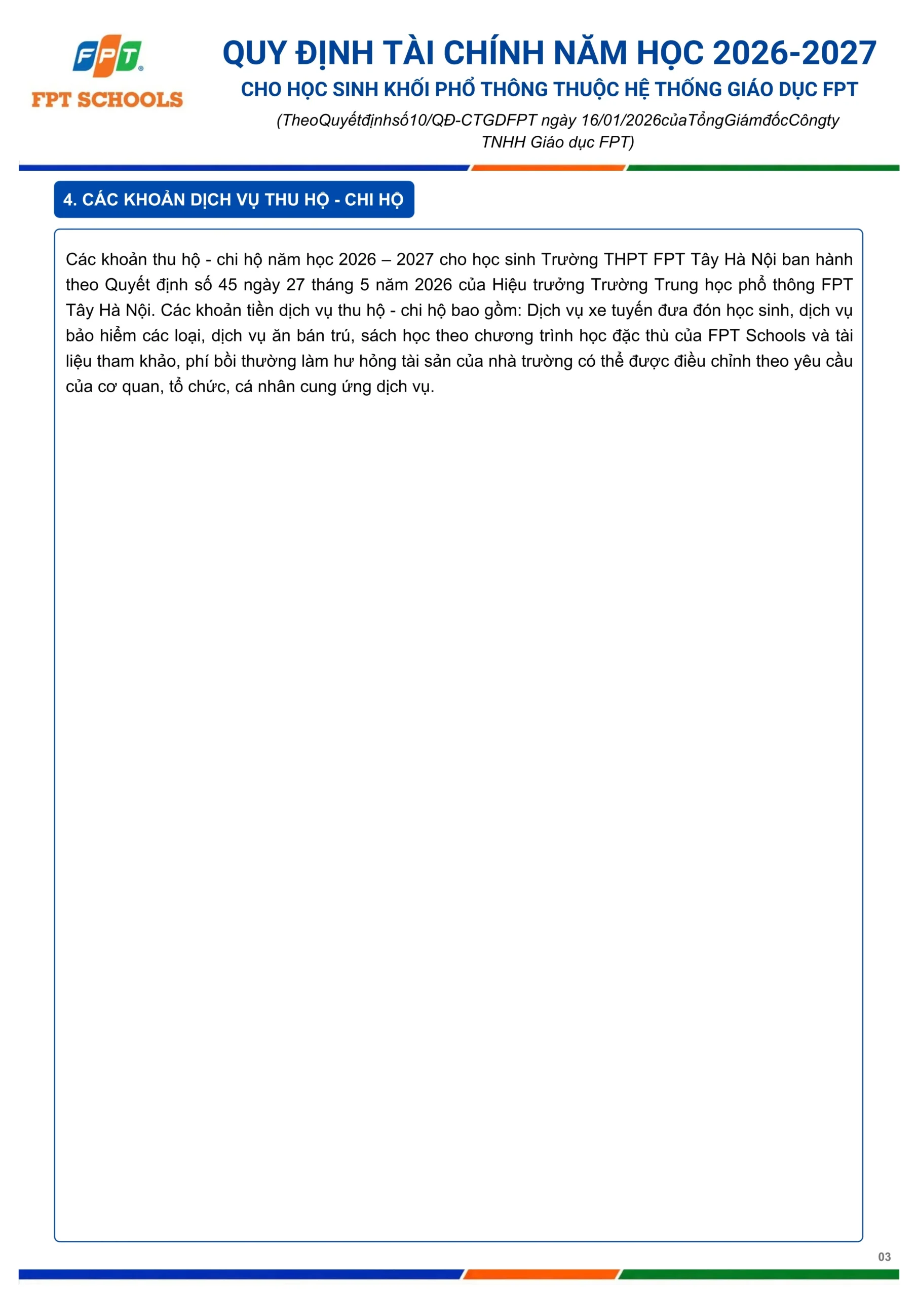 FPT School Tây Hà Nội công bố mức học phí chính thức năm học 2026 – 2027 | FPT Schools