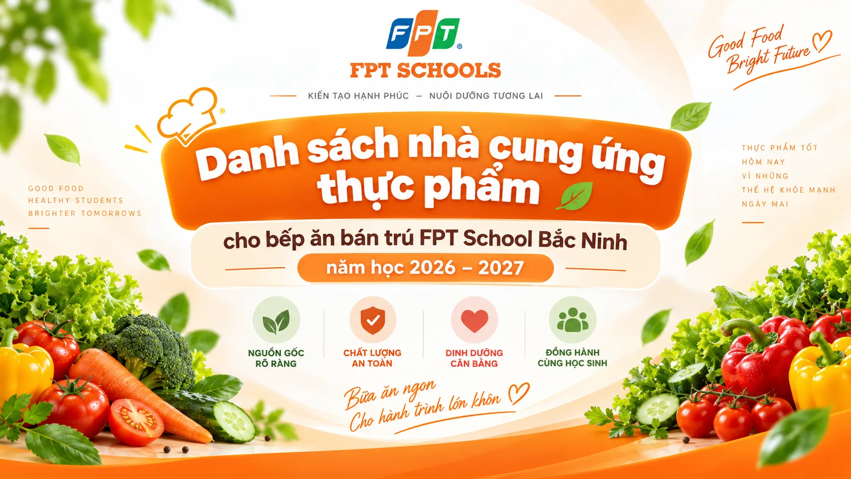 Danh sách nhà cung ứng thực phẩm cho bếp ăn bán trú FPT School Bắc Ninh năm học 2026 – 2027 | FPT Schools