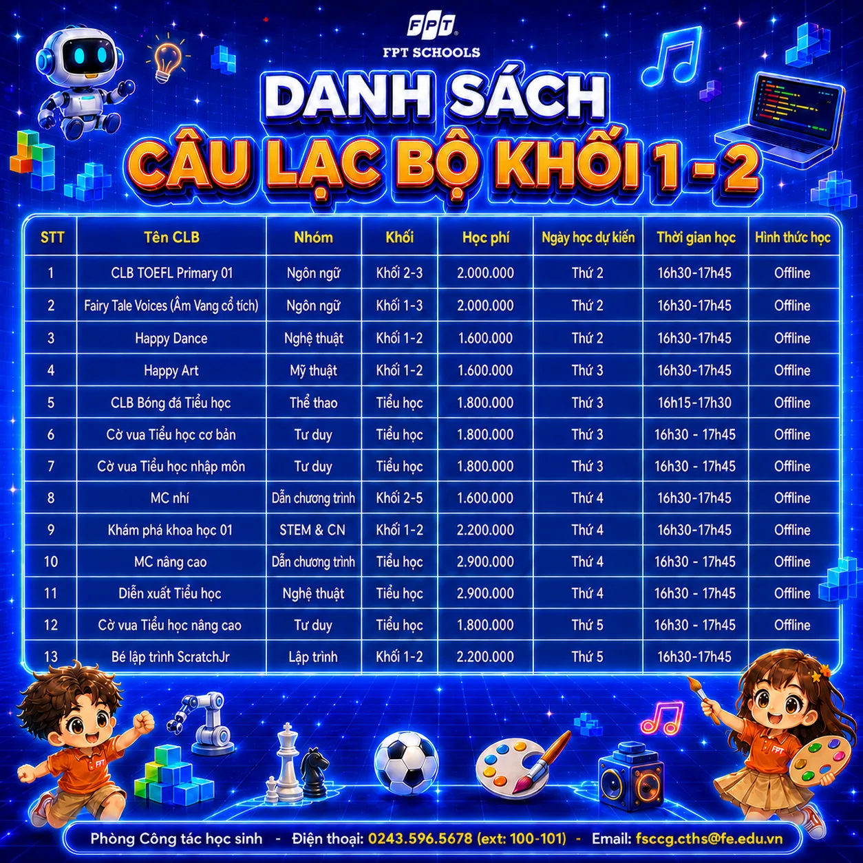 Thông báo tuyển sinh CLB học kỳ 1 năm học 2026 - 2027 tại FPT School Cầu Giấy  | FPT Schools