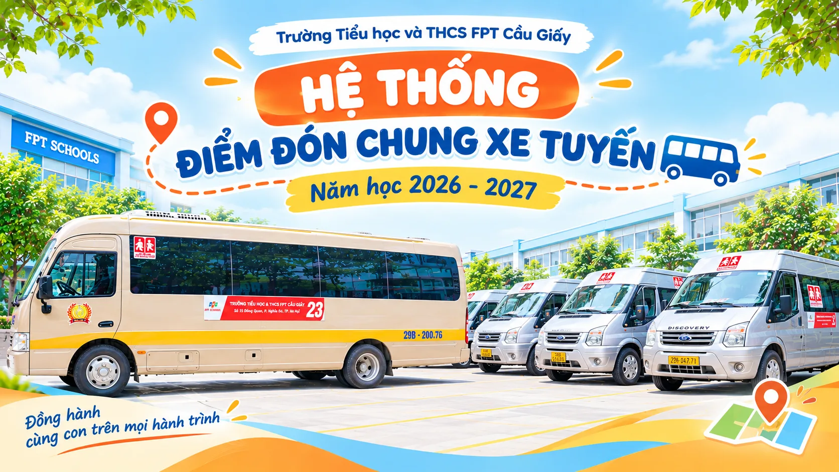 Điểm đón chung xe tuyến năm học 2026 - 2027 của FPT School Cầu Giấy | FPT Schools