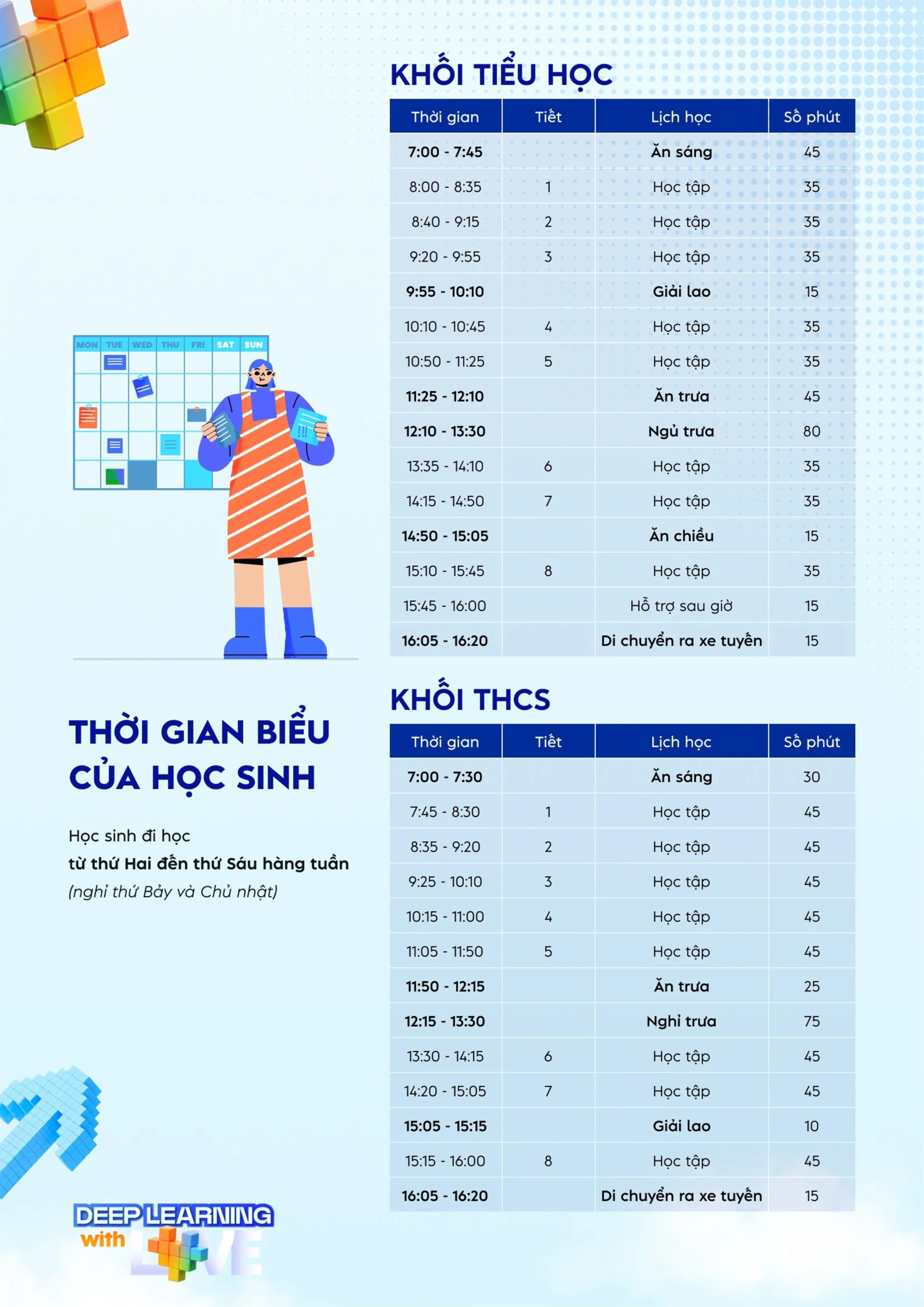 Thời gian biểu tại Trường Tiểu học và THCS FPT Cầu Giấy | FPT Schools