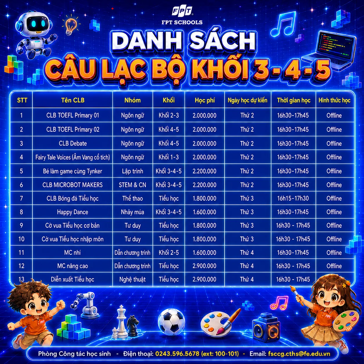 Thông báo tuyển sinh CLB học kỳ 1 năm học 2026 - 2027 tại FPT School Cầu Giấy  | FPT Schools