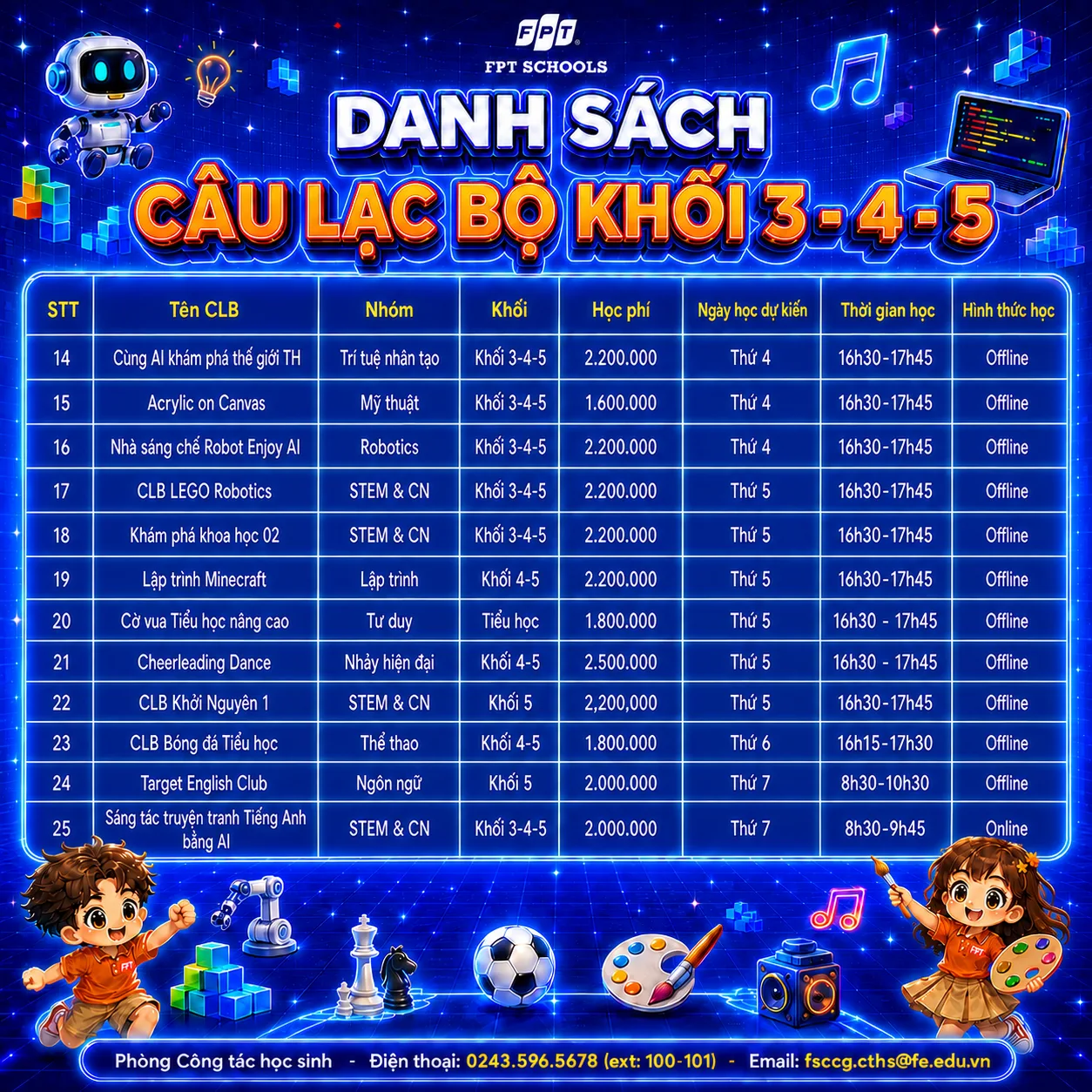 Thông báo tuyển sinh CLB học kỳ 1 năm học 2026 - 2027 tại FPT School Cầu Giấy  | FPT Schools