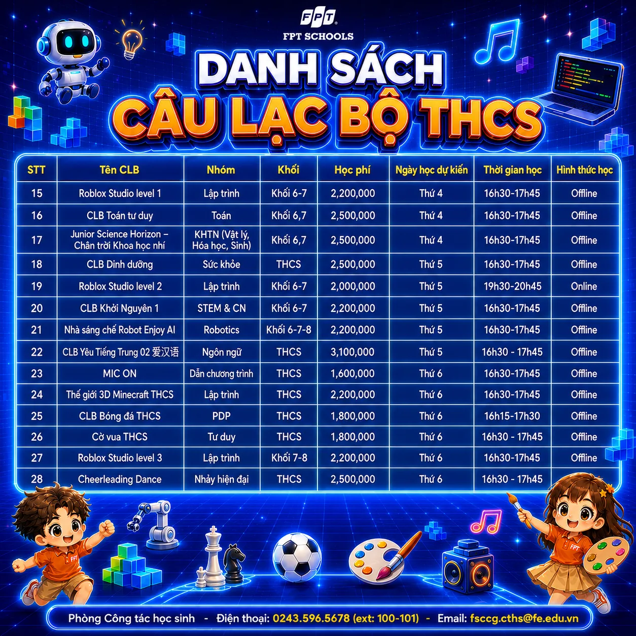 Thông báo tuyển sinh CLB học kỳ 1 năm học 2026 - 2027 tại FPT School Cầu Giấy  | FPT Schools