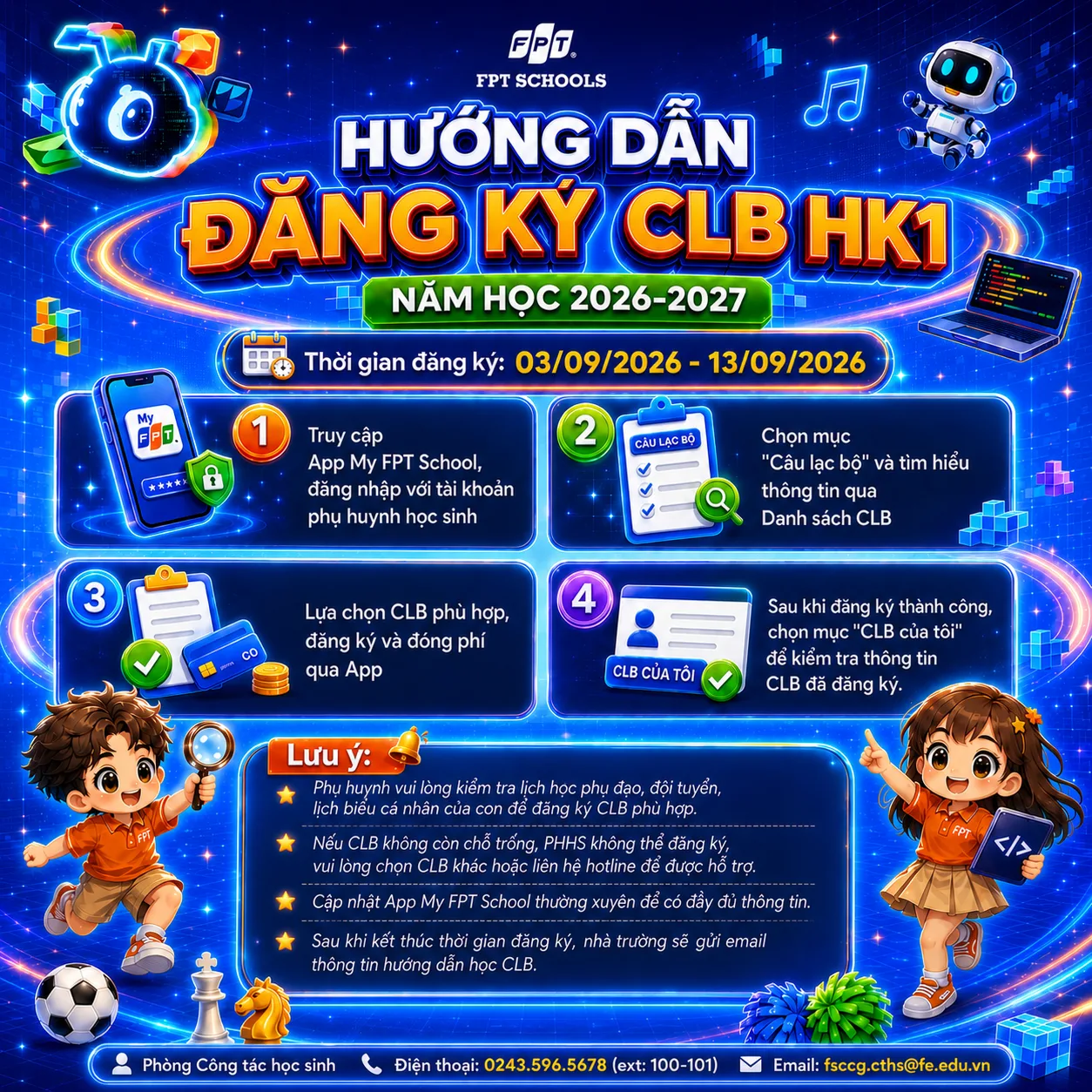 Thông báo tuyển sinh CLB học kỳ 1 năm học 2026 - 2027 tại FPT School Cầu Giấy  | FPT Schools