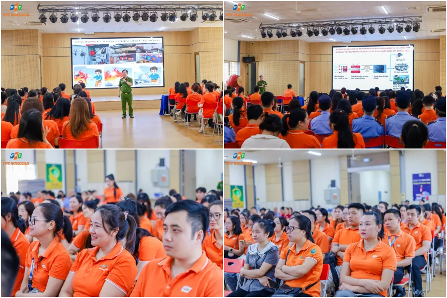 Thầy cô FPT School Cầu Giấy thực hành kỹ năng PCCC & CNCH 