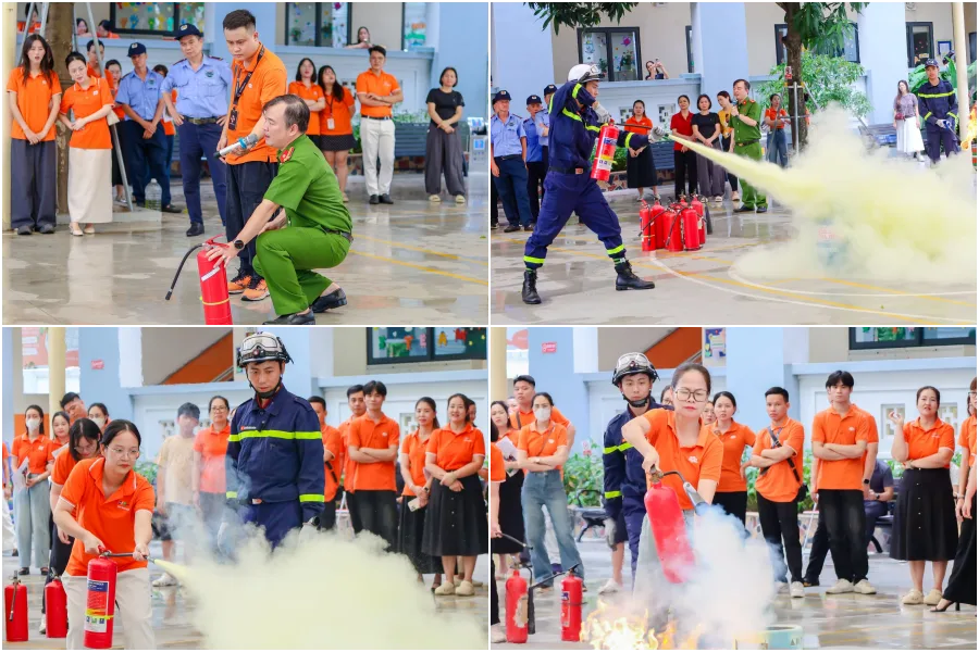 Thầy cô FPT School Cầu Giấy thực hành kỹ năng PCCC & CNCH 