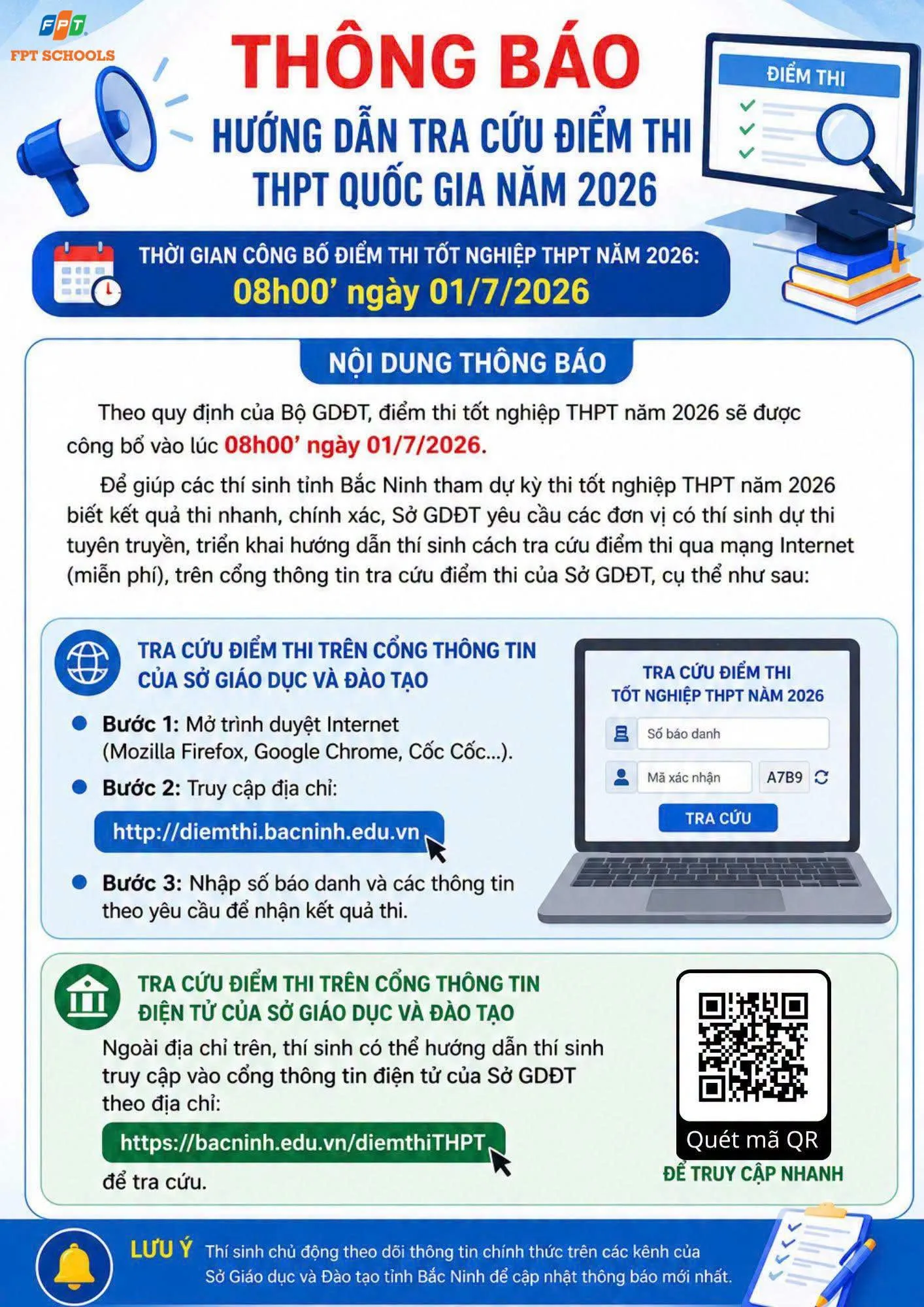 Hướng dẫn tra cứu điểm thi tốt nghiệp THPT năm 2026 - FPT Education tra cứu điểm thi