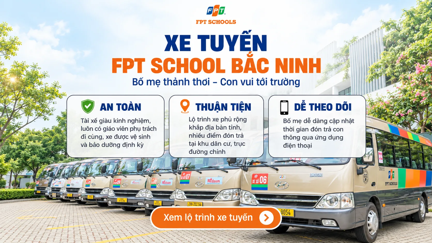 Xe tuyến FPT School Bắc Ninh: Con đi học an toàn, cha mẹ vơi gánh nặng | FPT Schools